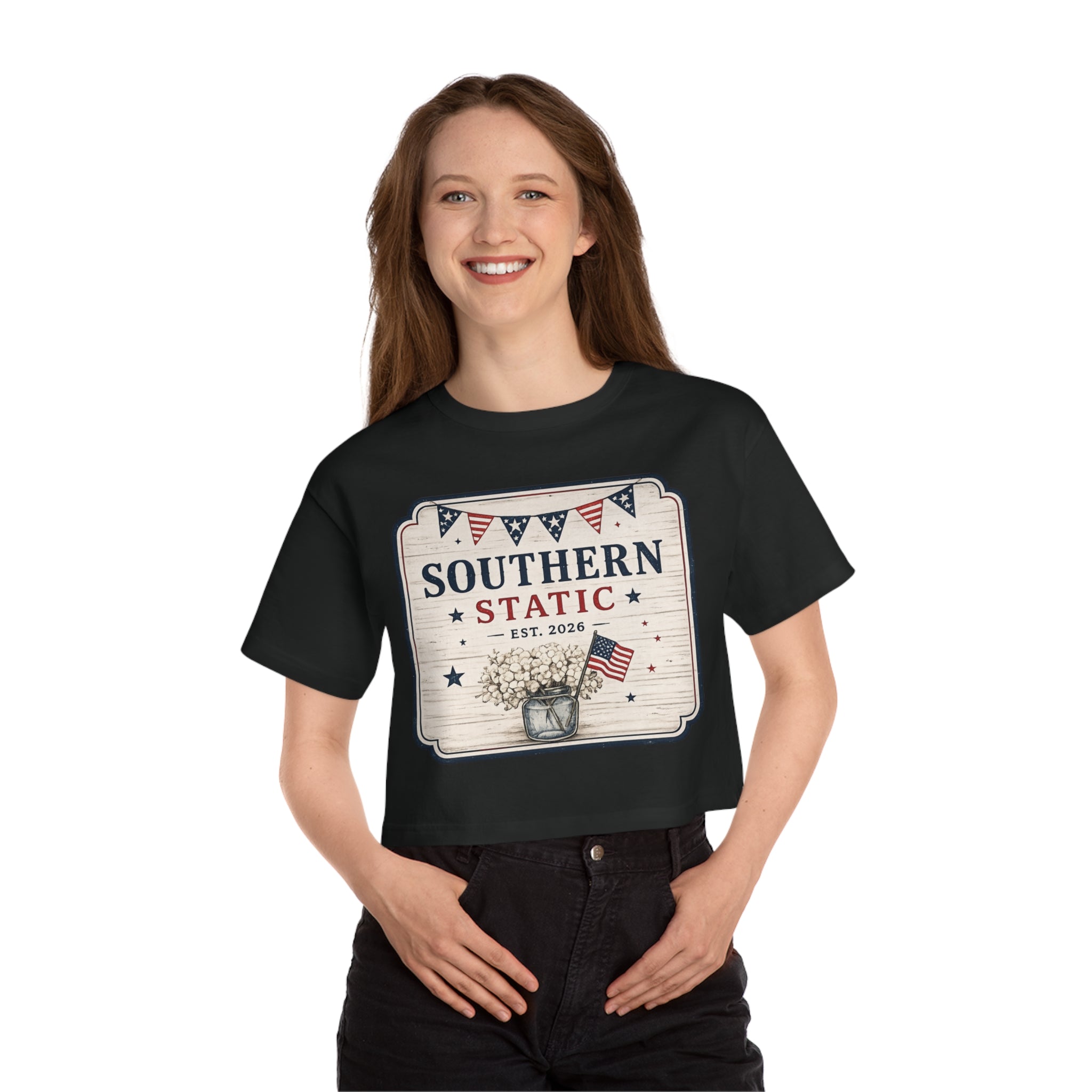 Women’s Southern Static Cropped T-Shirt – Vintage Americana 'Southern Static' Design