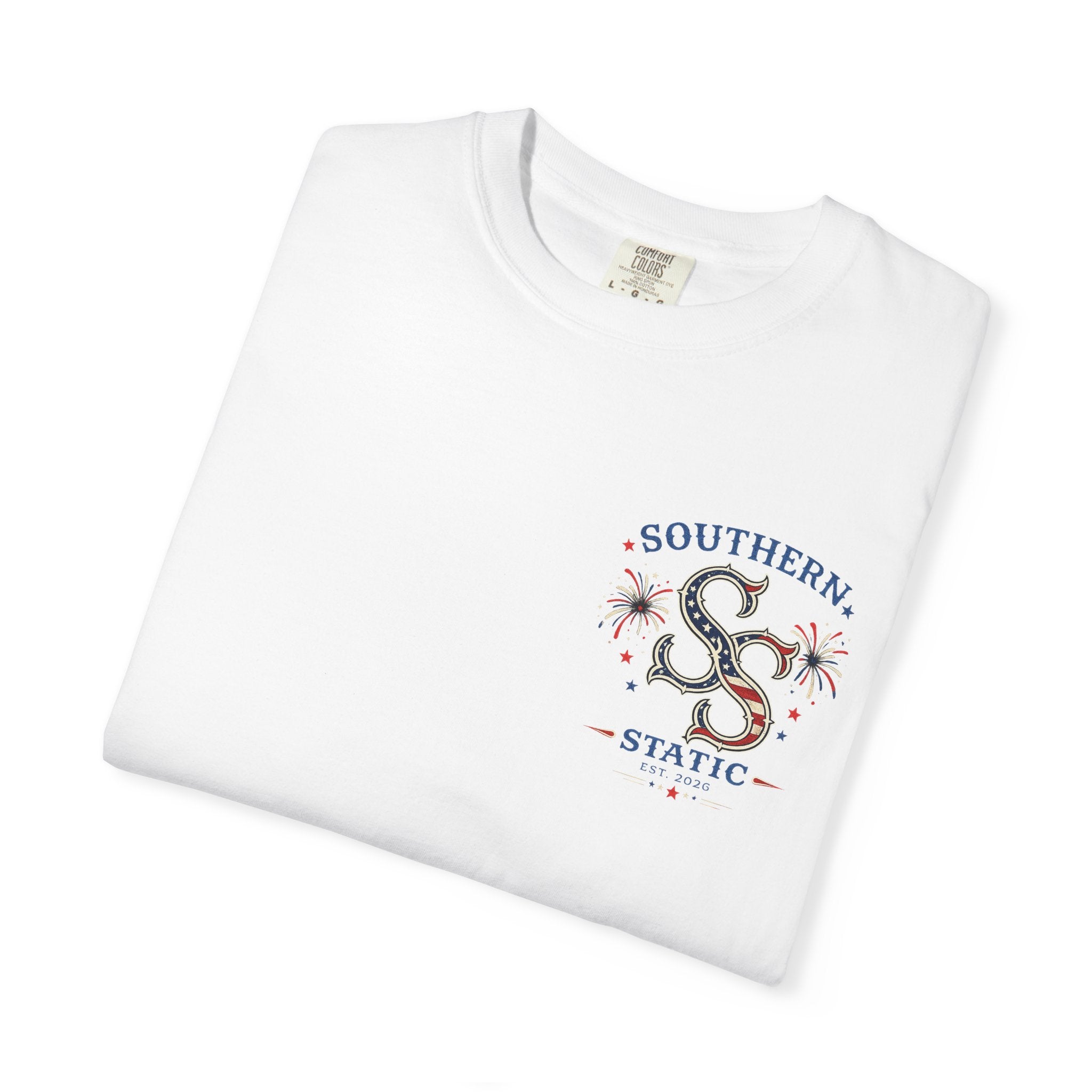 Women’s Southern Static Patriotic T-Shirt — Rustic American Flag Tee (Est. 2026)