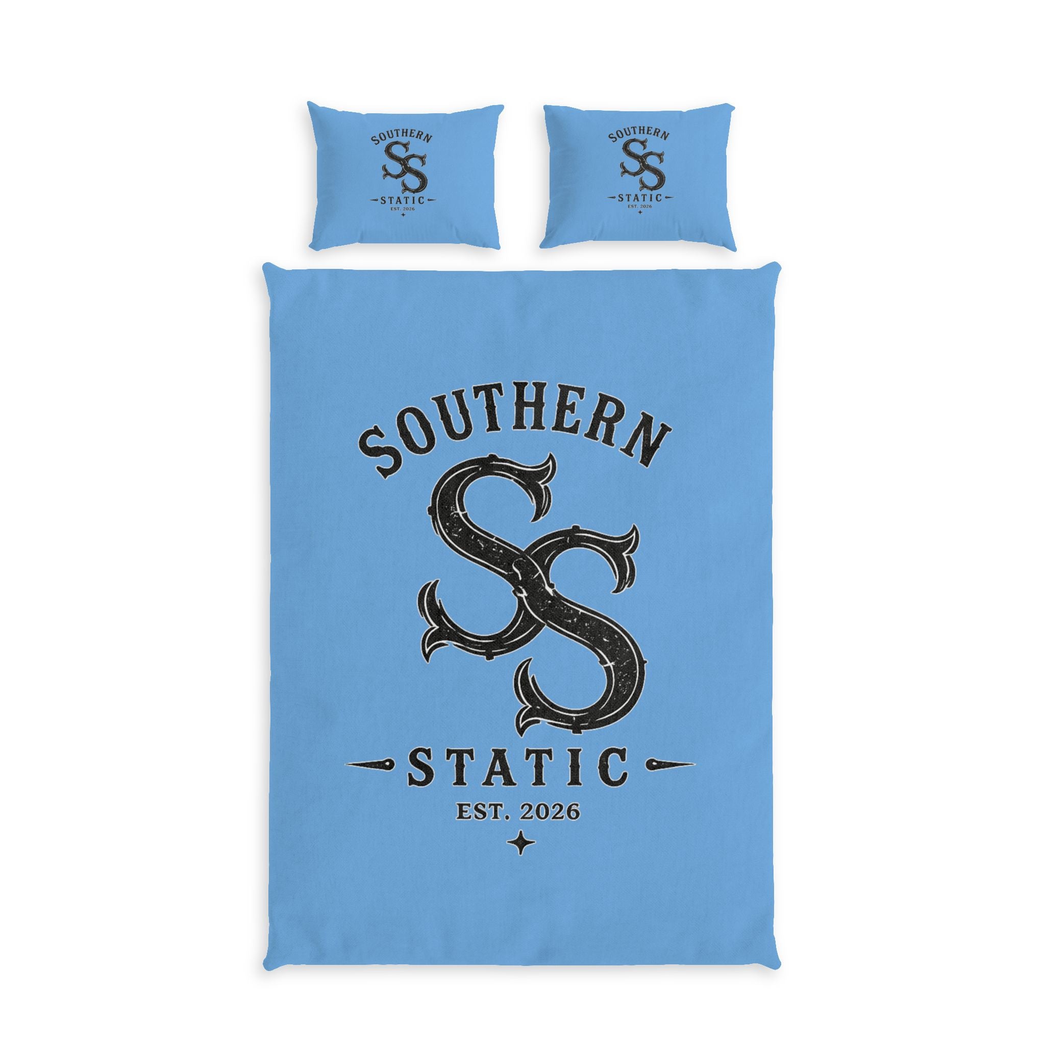 Southern Static Cotton Bed Set – Vintage Monogram Duvet Cover with Pillows