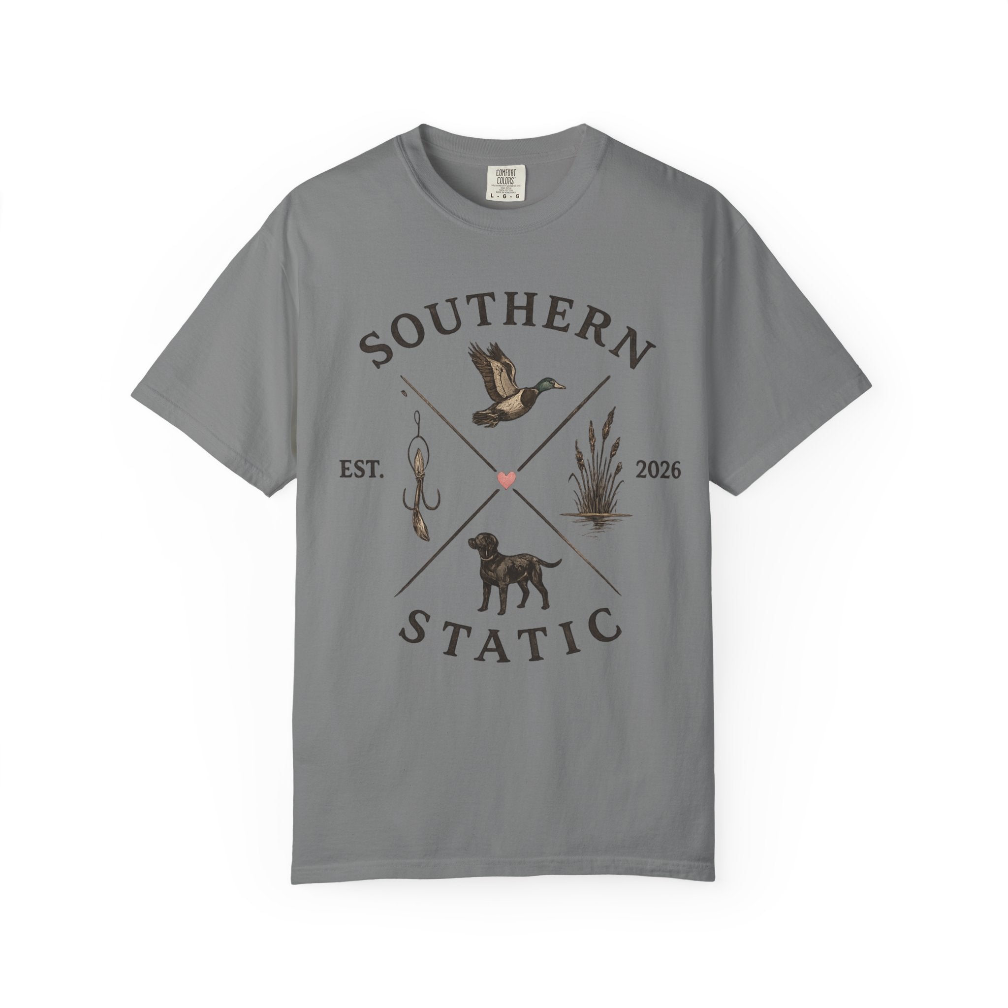 Southern Static Fishing & Hunting T-Shirt — Outdoor Dog, Duck & Marsh Graphic