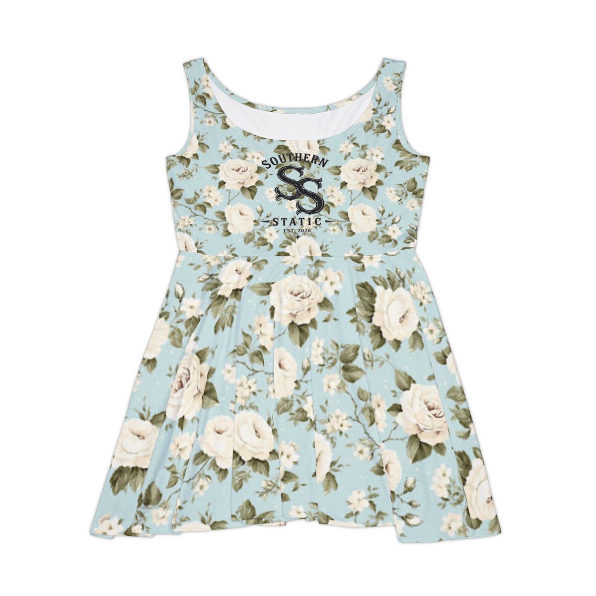 Floral Scoop-Neck Skater Dress — Southern Static Vintage Rose Print