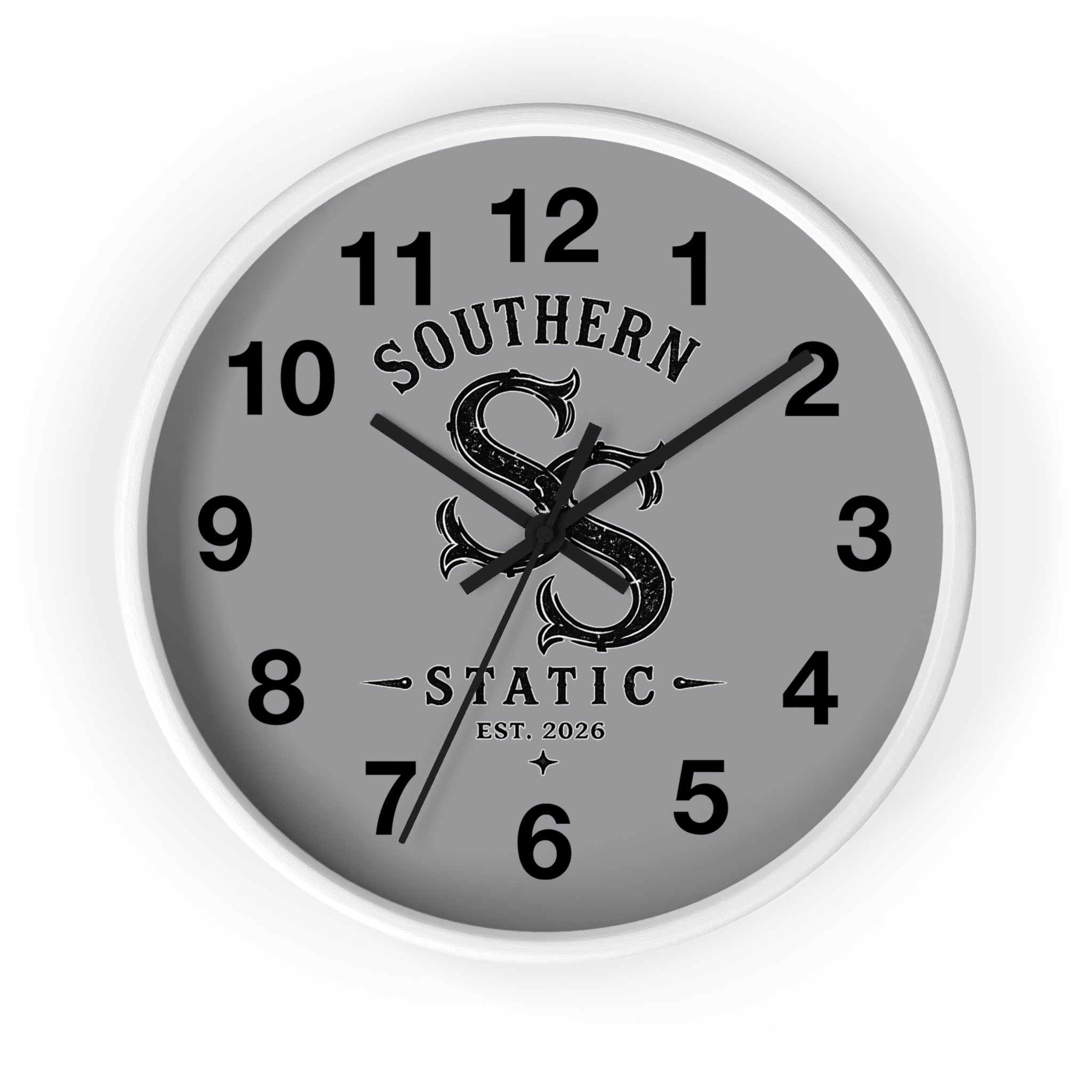 Southern Static Decorative Wall Clock — Vintage Monogram Gray Clock