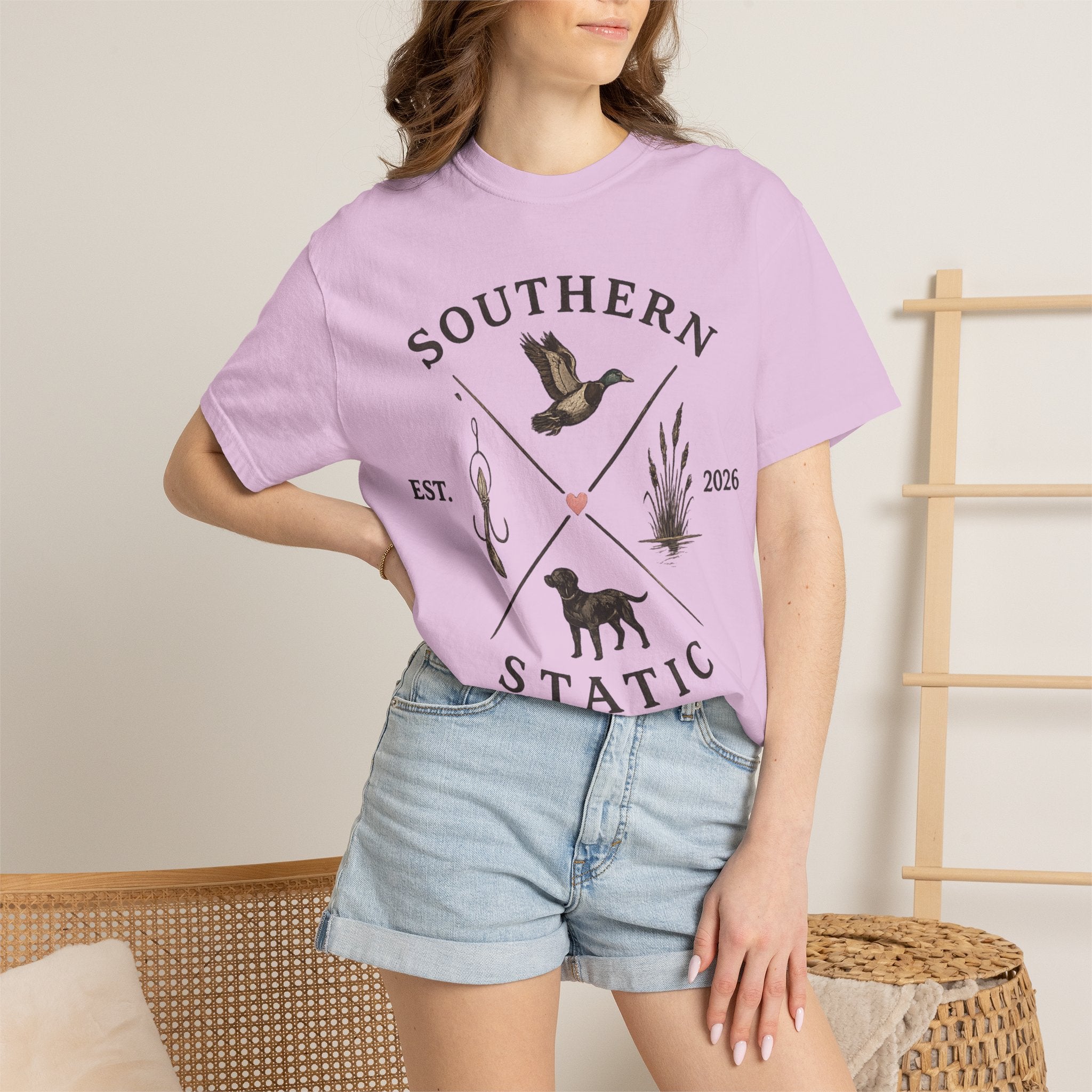 Southern Static Fishing & Hunting T-Shirt — Outdoor Dog, Duck & Marsh Graphic