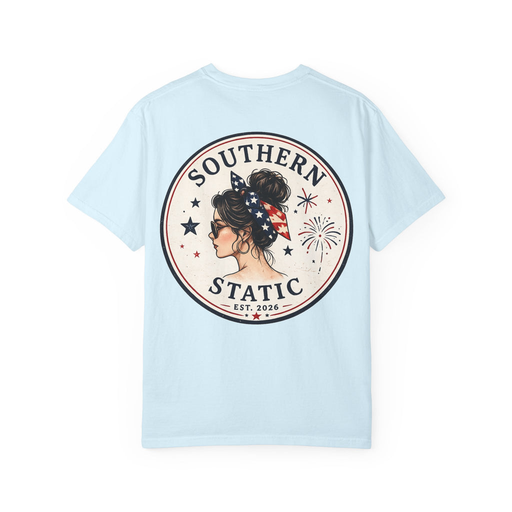 Women’s Southern Static Graphic T-Shirt — Patriotic Woman Back Print