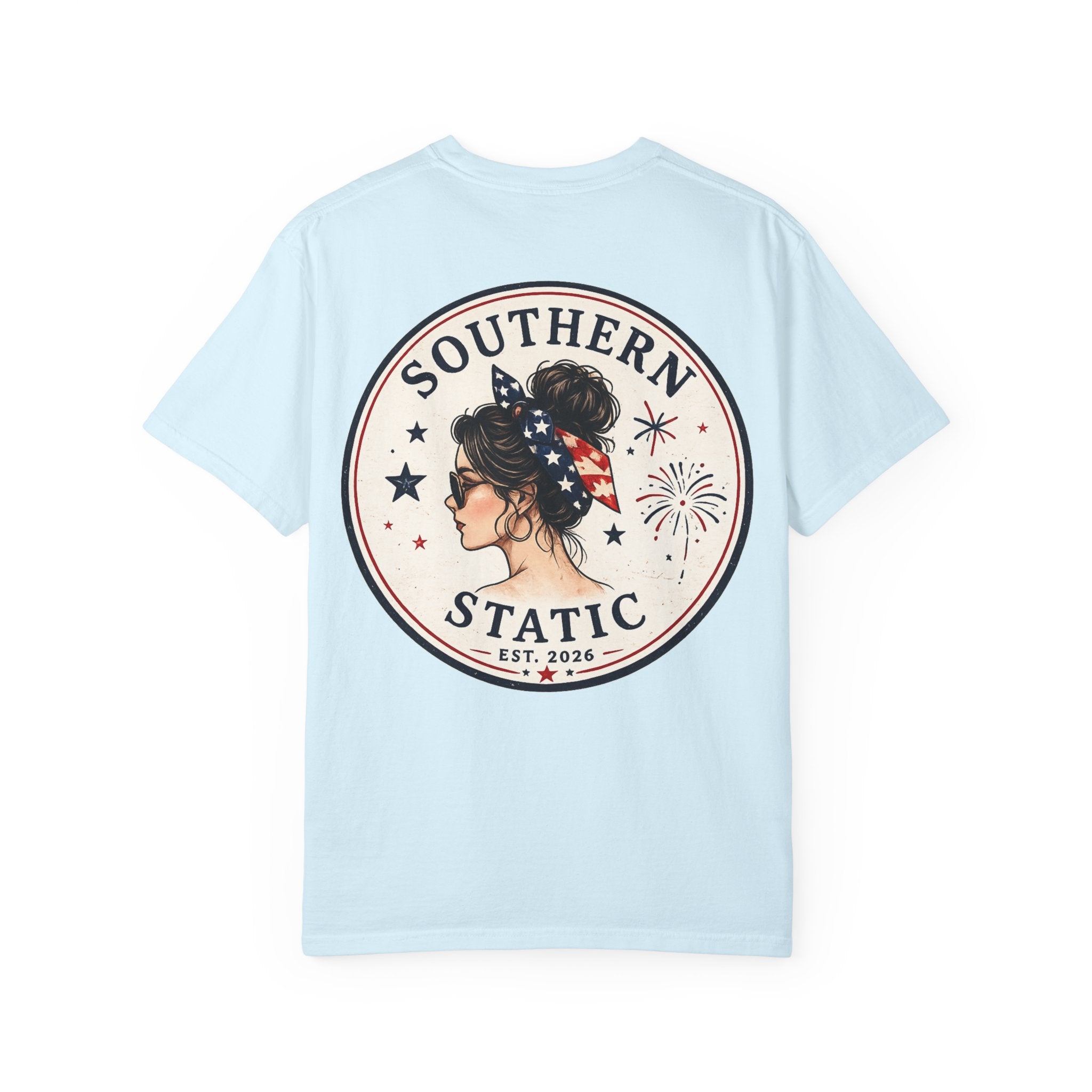 Women’s Southern Static Graphic T-Shirt — Patriotic Woman Back Print