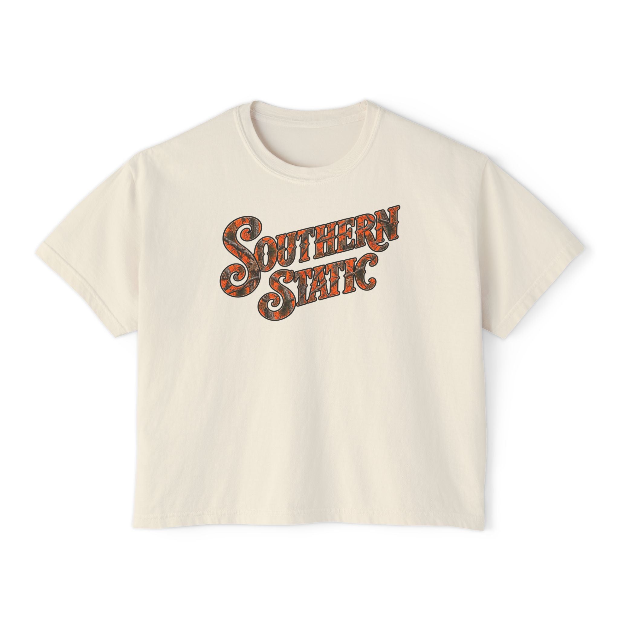 Southern State Boxy Tee — Retro Camo Women’s Crop T-Shirt