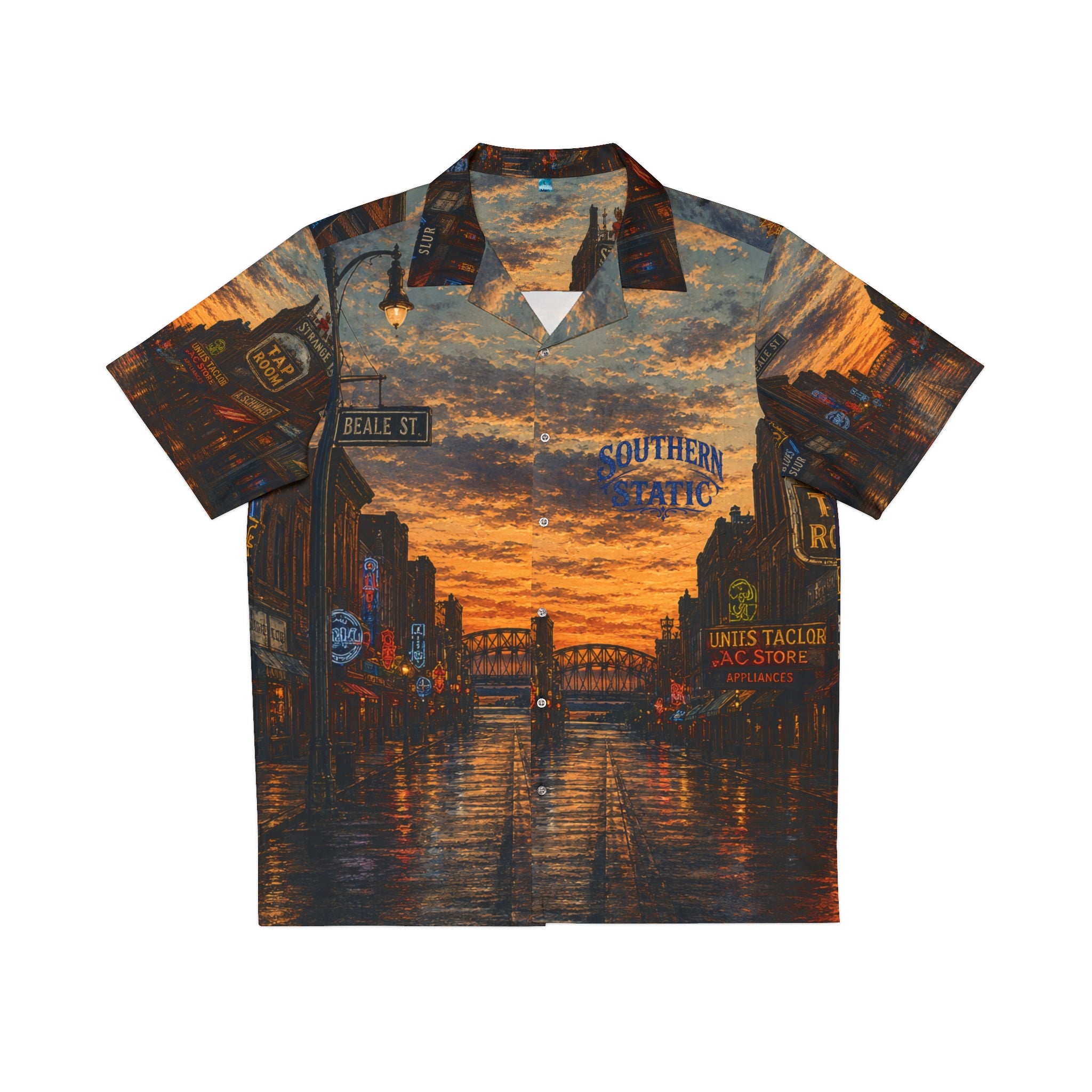 Sunset City Street Scene Hawaiian Shirt | Retro Neon Skyline AOP
