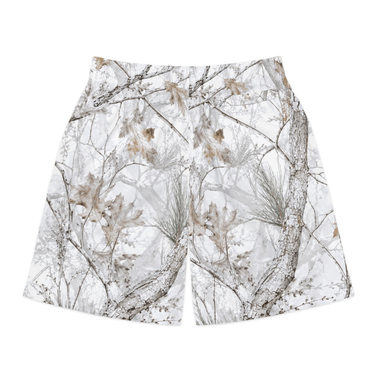 Winter Snow Camo Jogger Shorts — White Forest All-Over Print