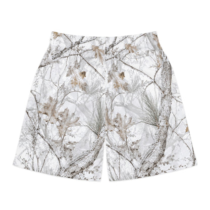 Winter Snow Camo Jogger Shorts — White Forest All-Over Print