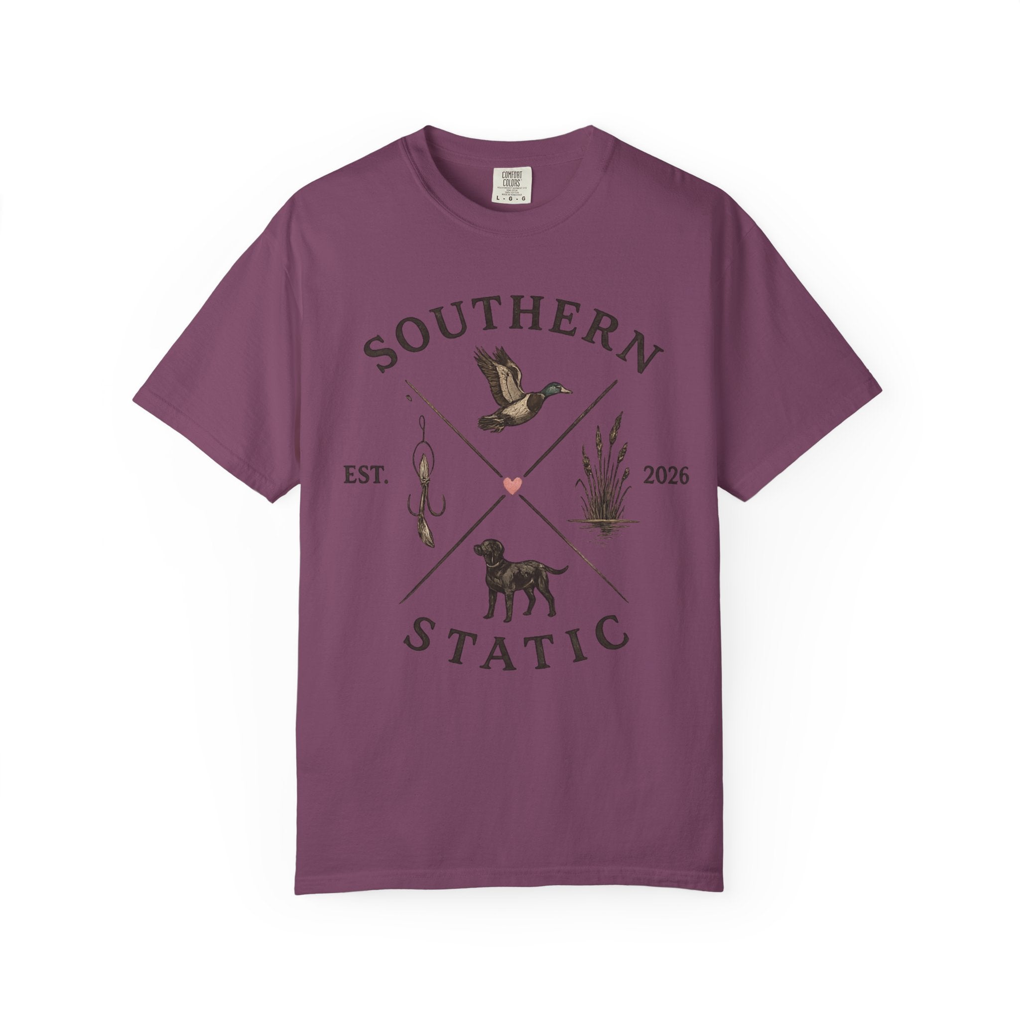 Southern Static Fishing & Hunting T-Shirt — Outdoor Dog, Duck & Marsh Graphic