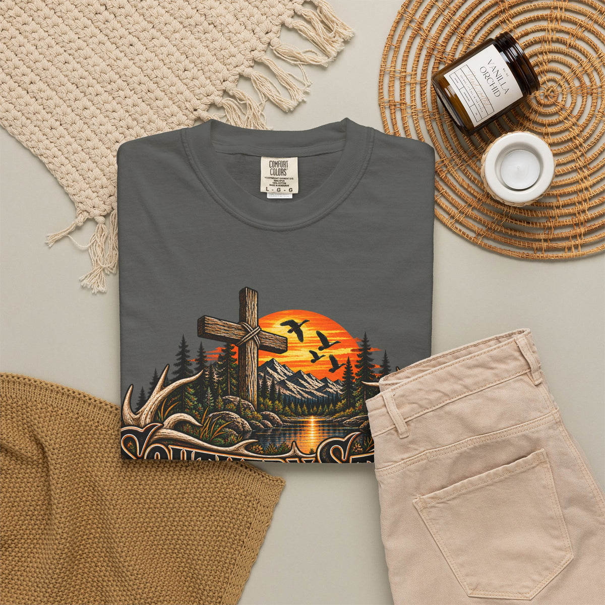 T-Shirt — Southern Static Rustic Cross Sunset Graphic Tee