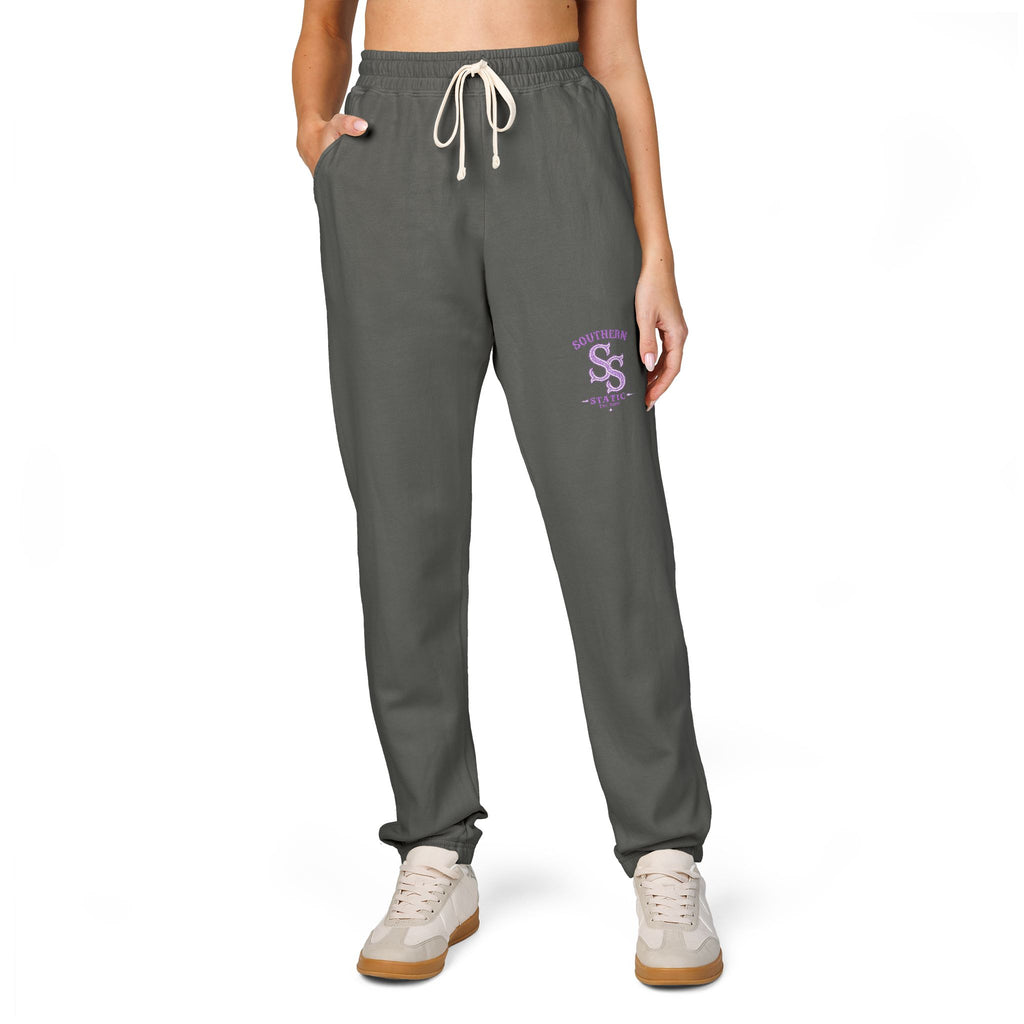 Embroidered 'S' Floral Sweatpants – Garment-Dyed Fleece Joggers