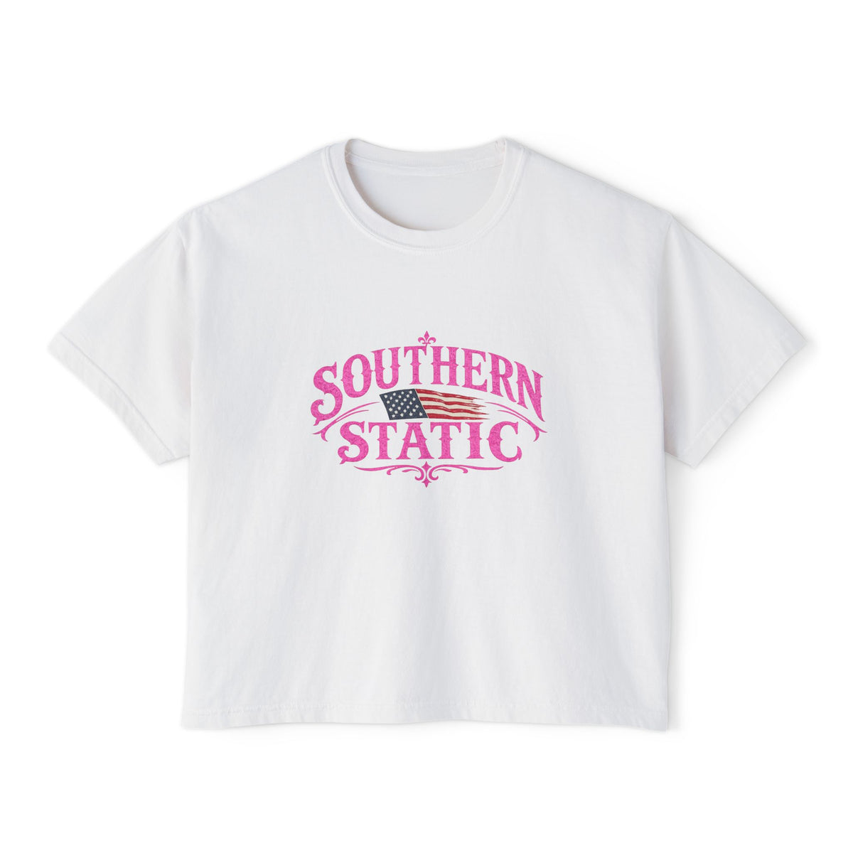 Southern Static Women's Boxy Tee — Pink Vintage Flag Graphic