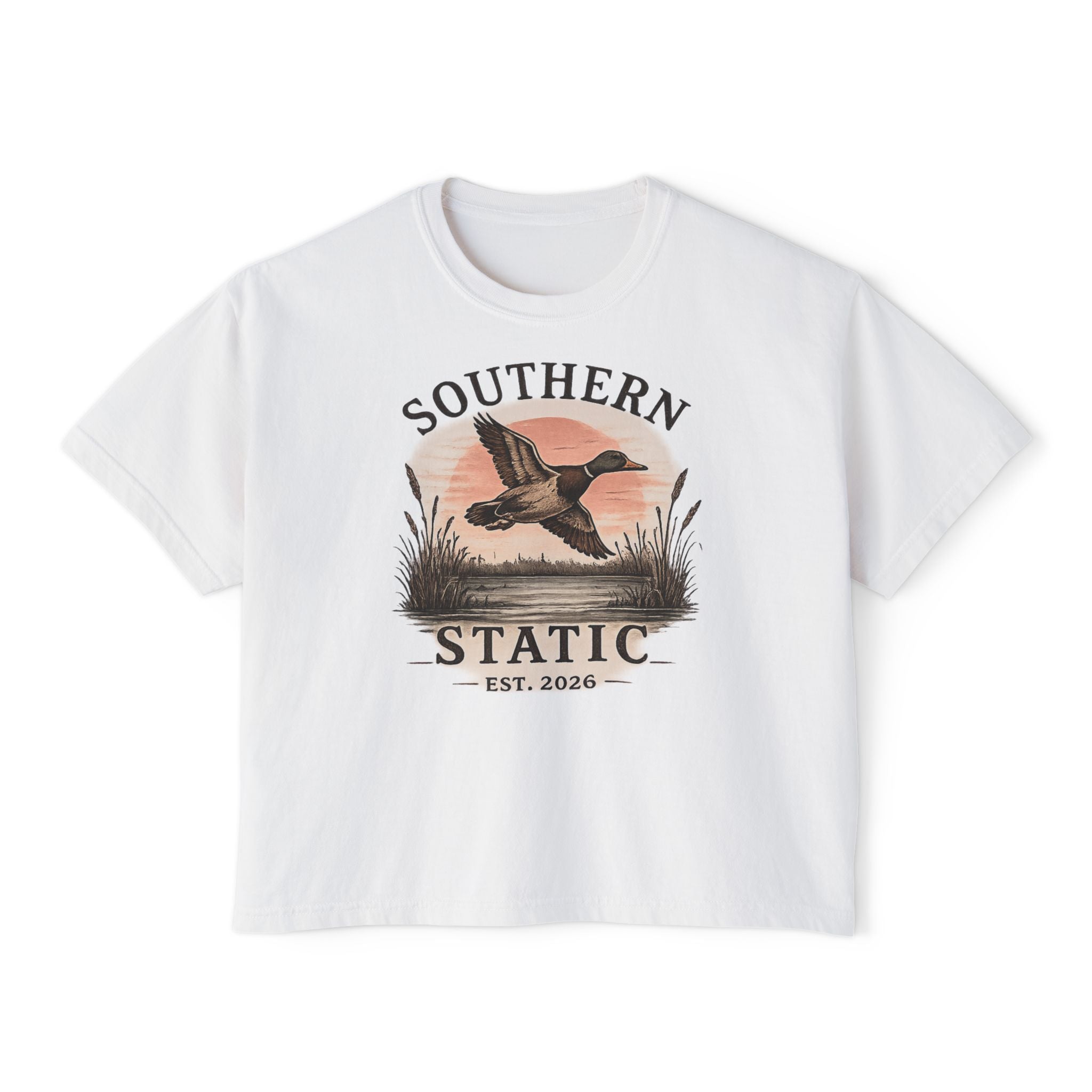 Southern Static Duck Tee — Women's Boxy Hunting Shirt