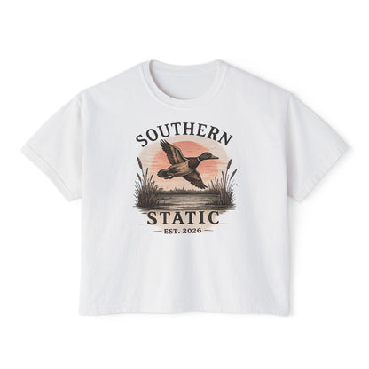 Southern Static Duck Tee — Women's Boxy Hunting Shirt