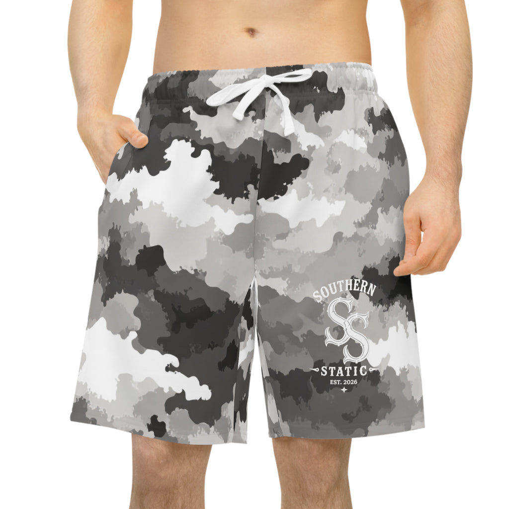 Gray Camo Athletic Long Shorts — Southern Savages Logo