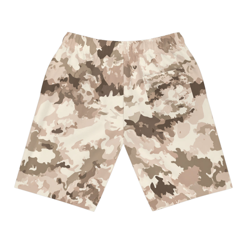 Camo Athletic Long Shorts — Desert Tan All-Over Print