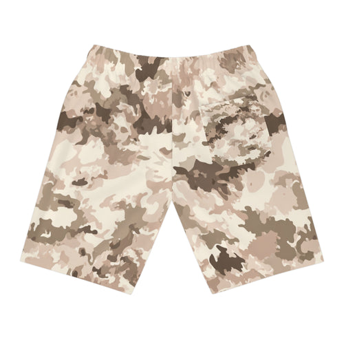 Camo Athletic Long Shorts — Desert Tan All-Over Print