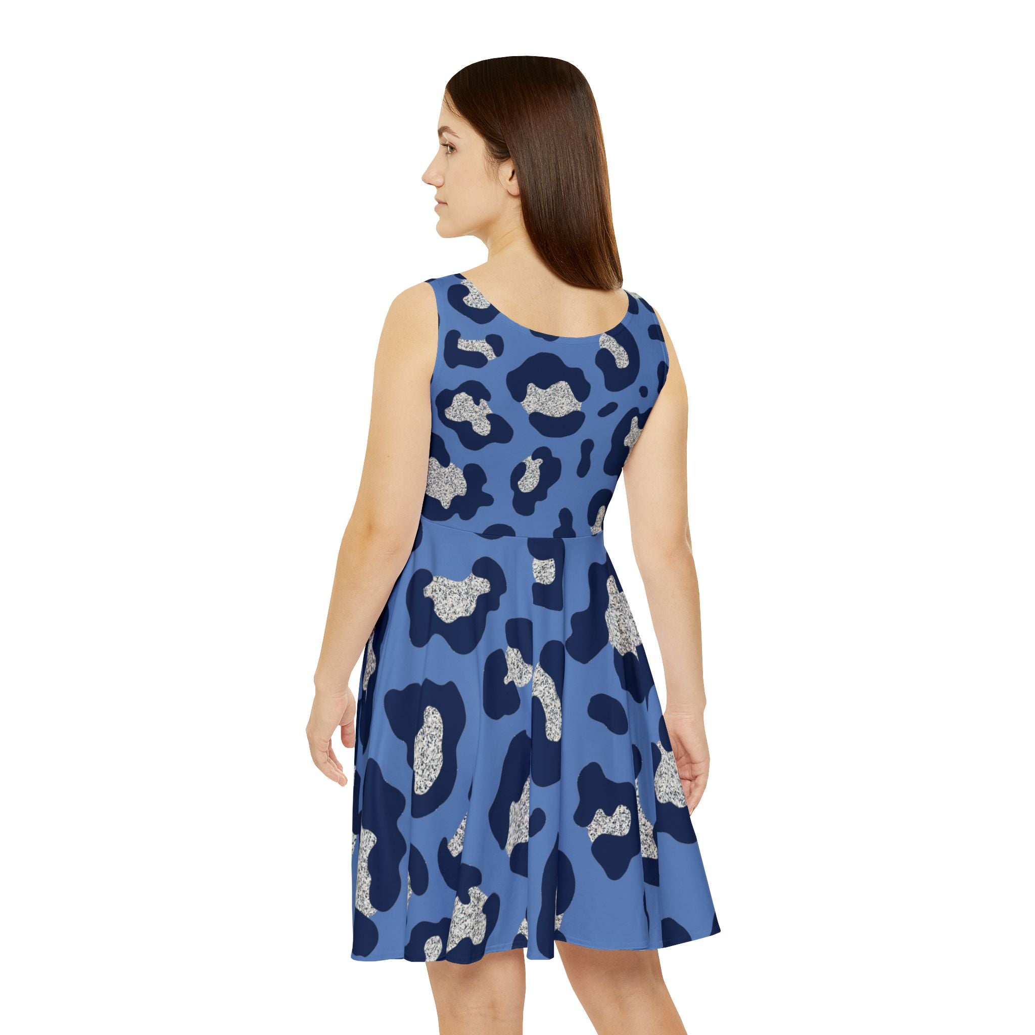 Blue Leopard Print Skater Dress — Women's AOP Casual Dress
