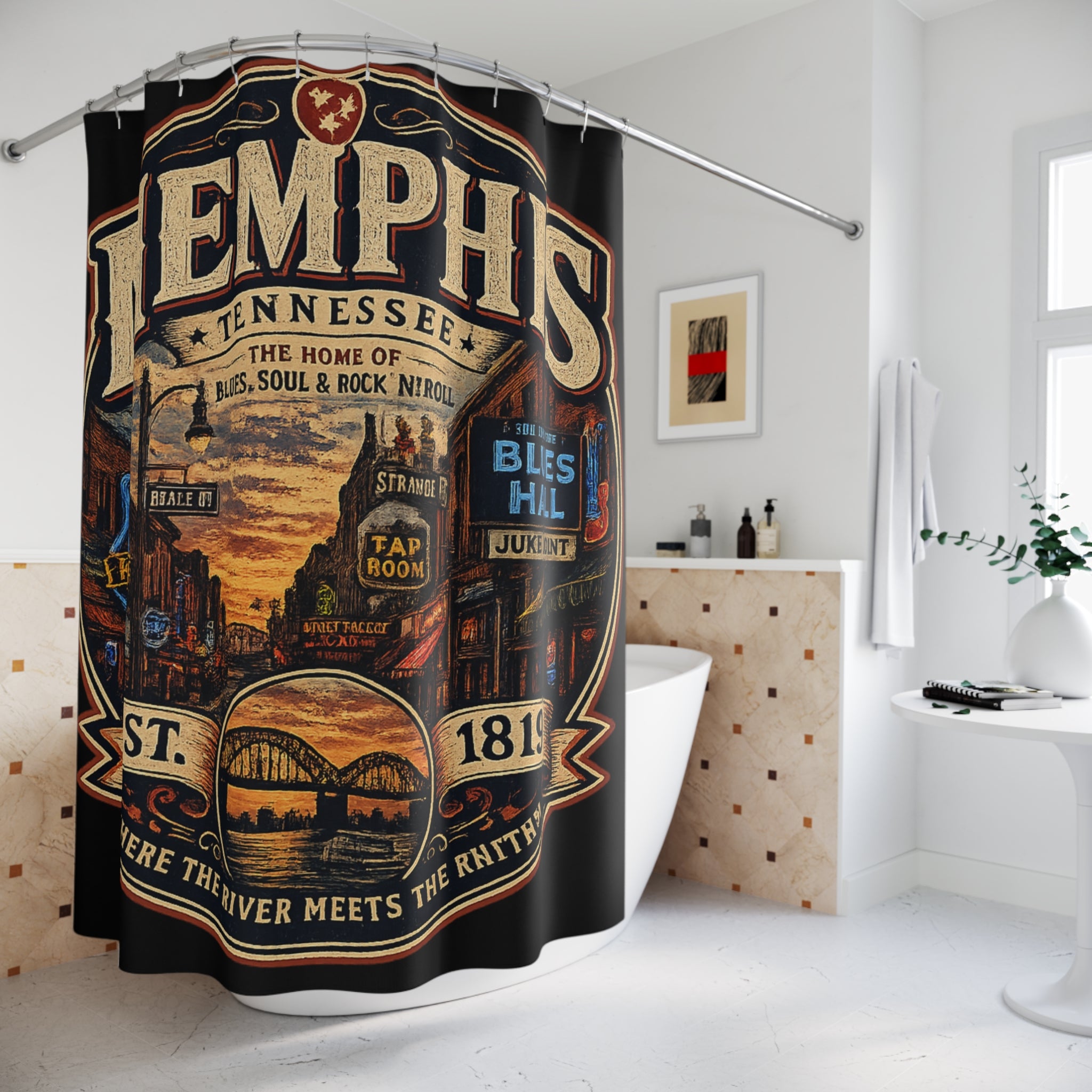 Memphis Tennessee Music Scene Shower Curtain | Blues Soul Rock n Roll