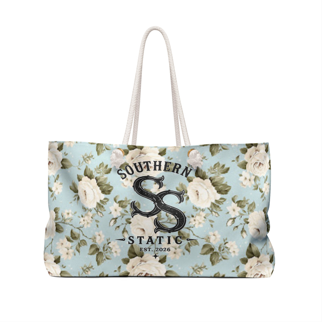 Southern Static Floral Weekender Bag — Blue Vintage Rose Travel Tote