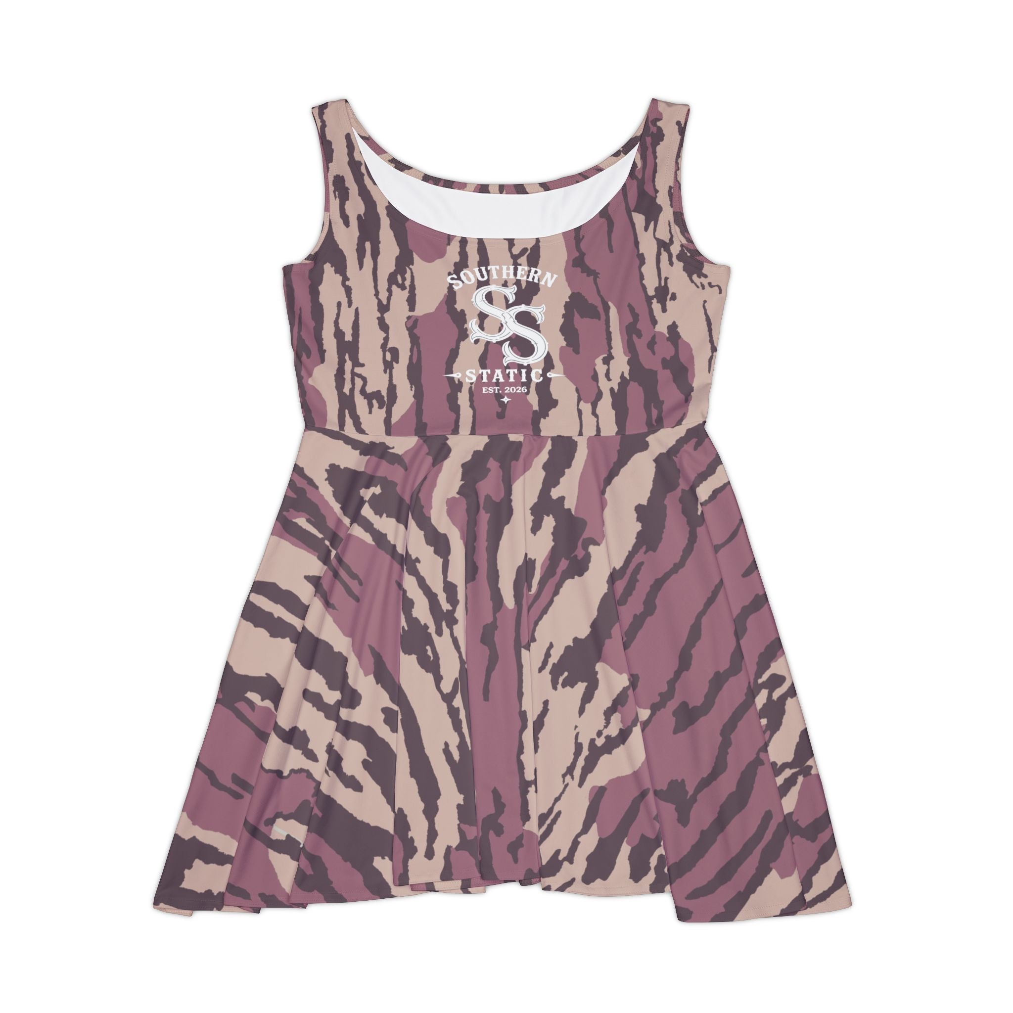 Women's Pink Camo Skater Dress — All-Over Print Casual A-Line Dress