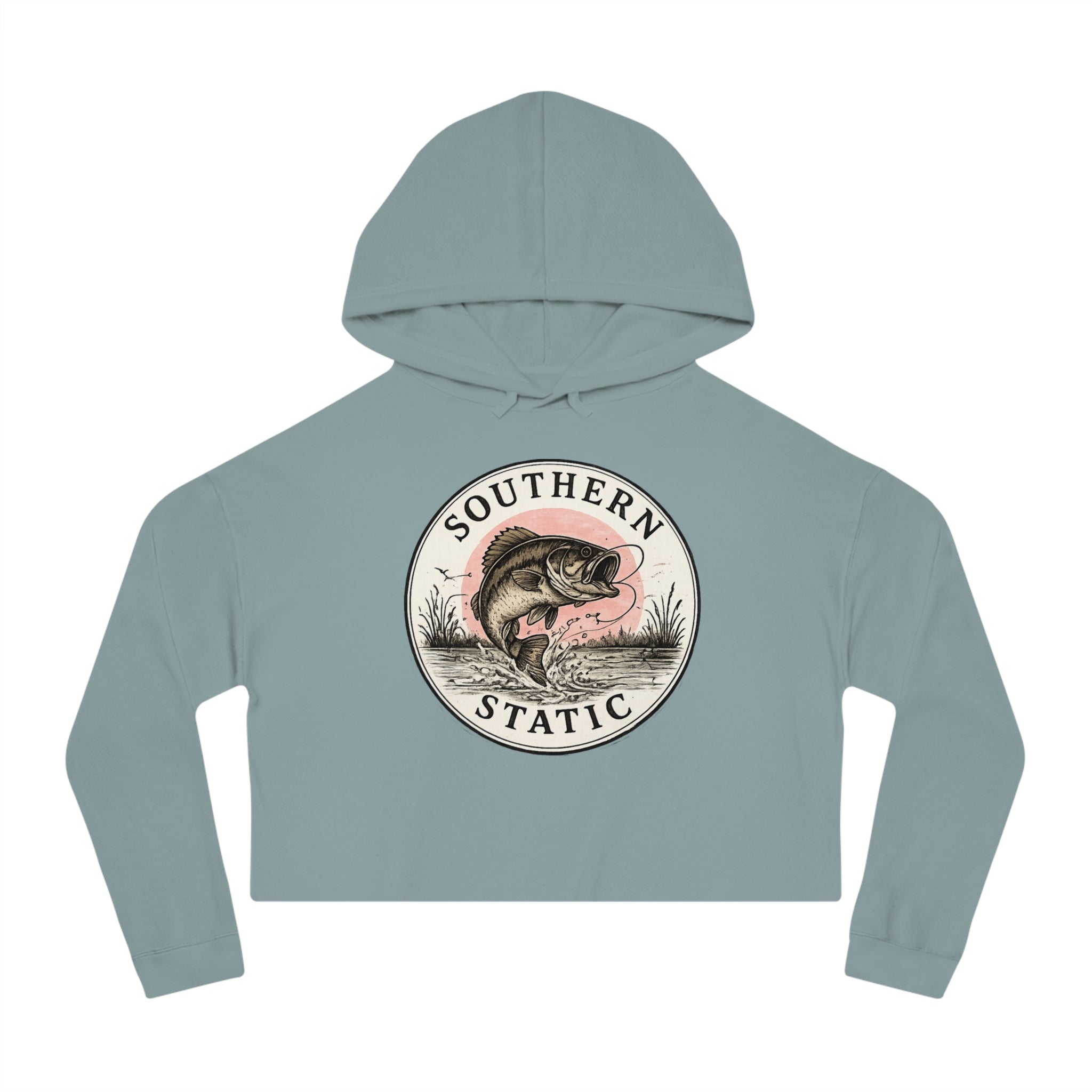 Cropped Hoodie — 'Southern Static' Vintage Bass Fishing Graphic