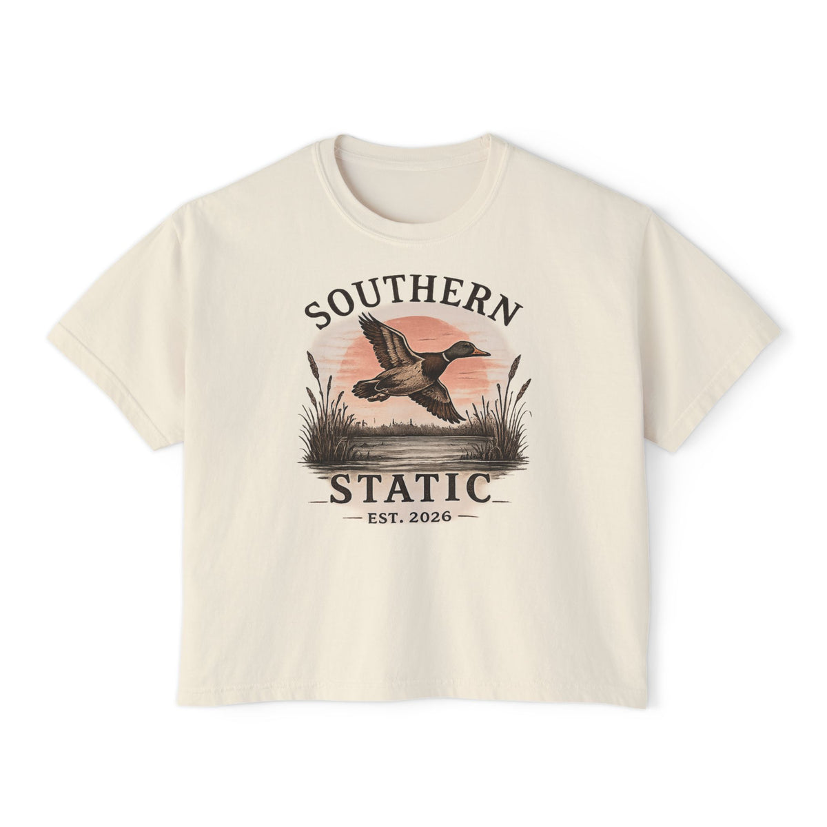 Southern Static Duck Tee — Women's Boxy Hunting Shirt