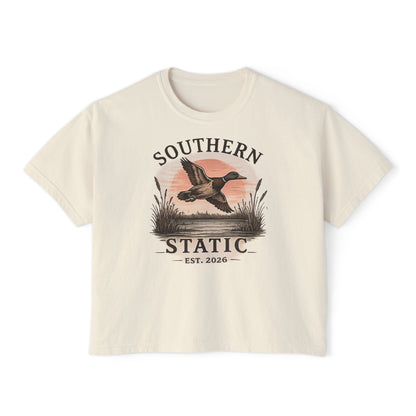 Southern Static Duck Tee — Women's Boxy Hunting Shirt