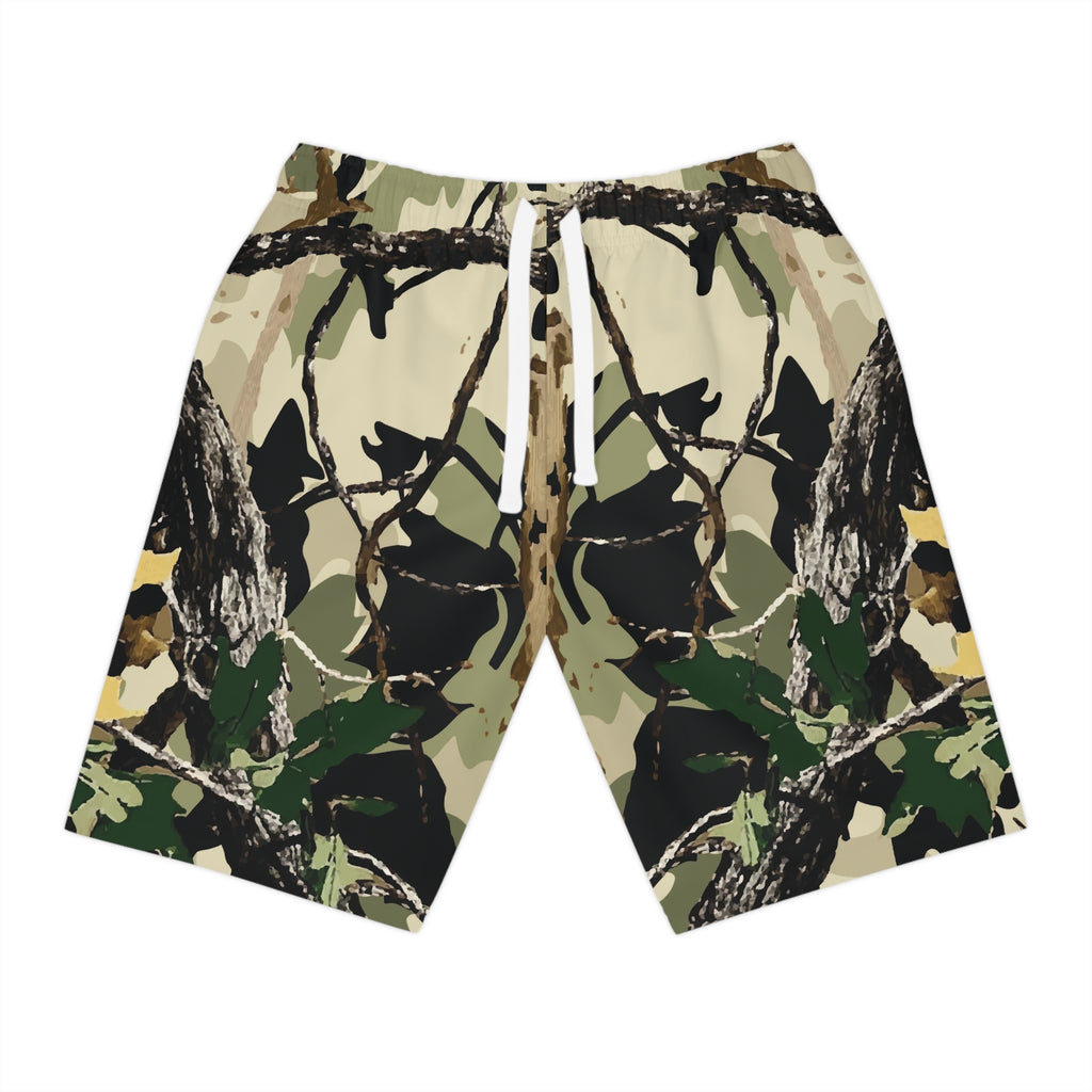 Camo Hunting Athletic Shorts — Realtree Woodland Print Long AOP