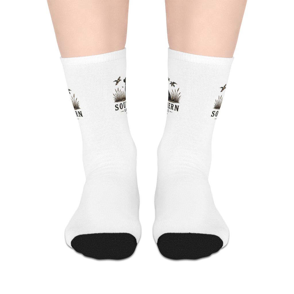 Southern Roots Mid-Length Socks — Palm Trees & Sunset Graphic