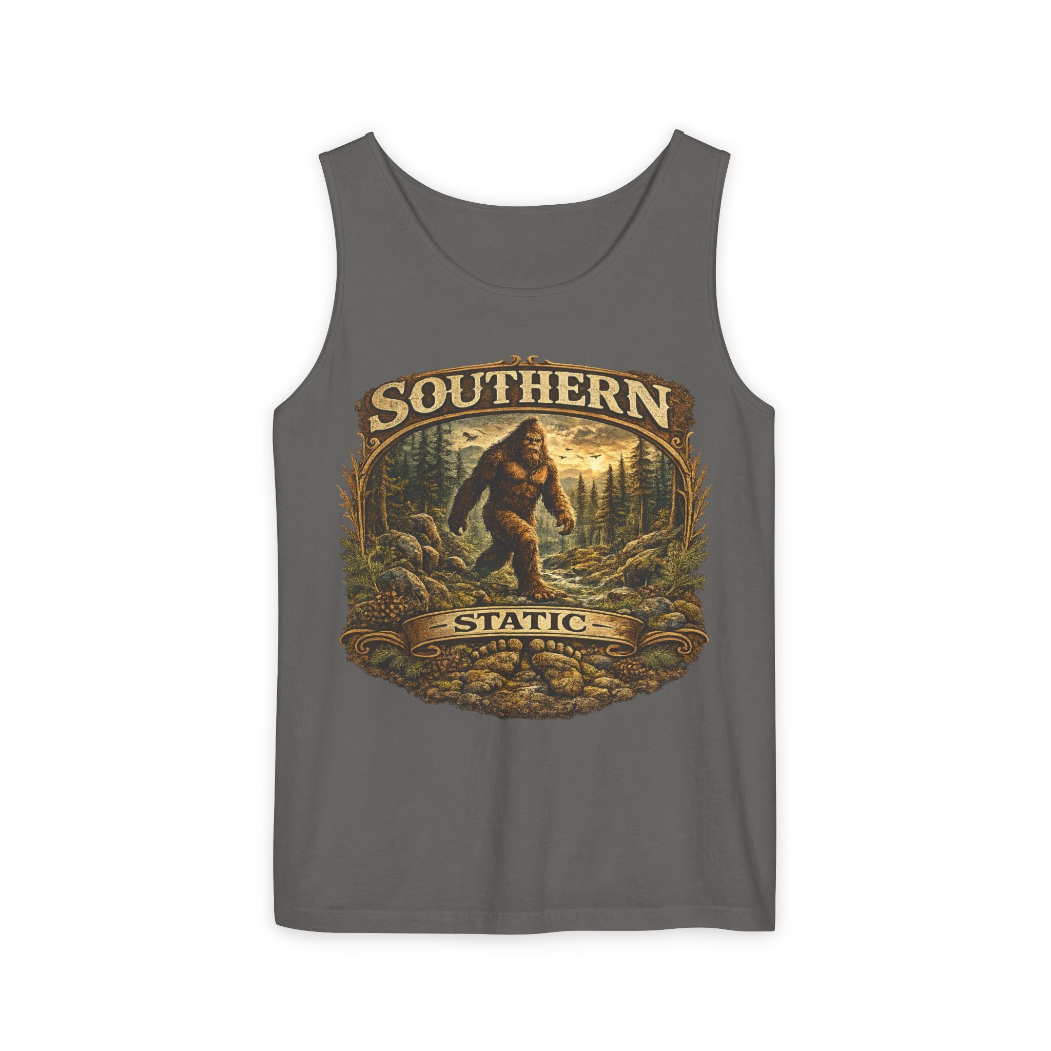 Southern Static Bigfoot Tank Top | Sasquatch Forest Vintage Design