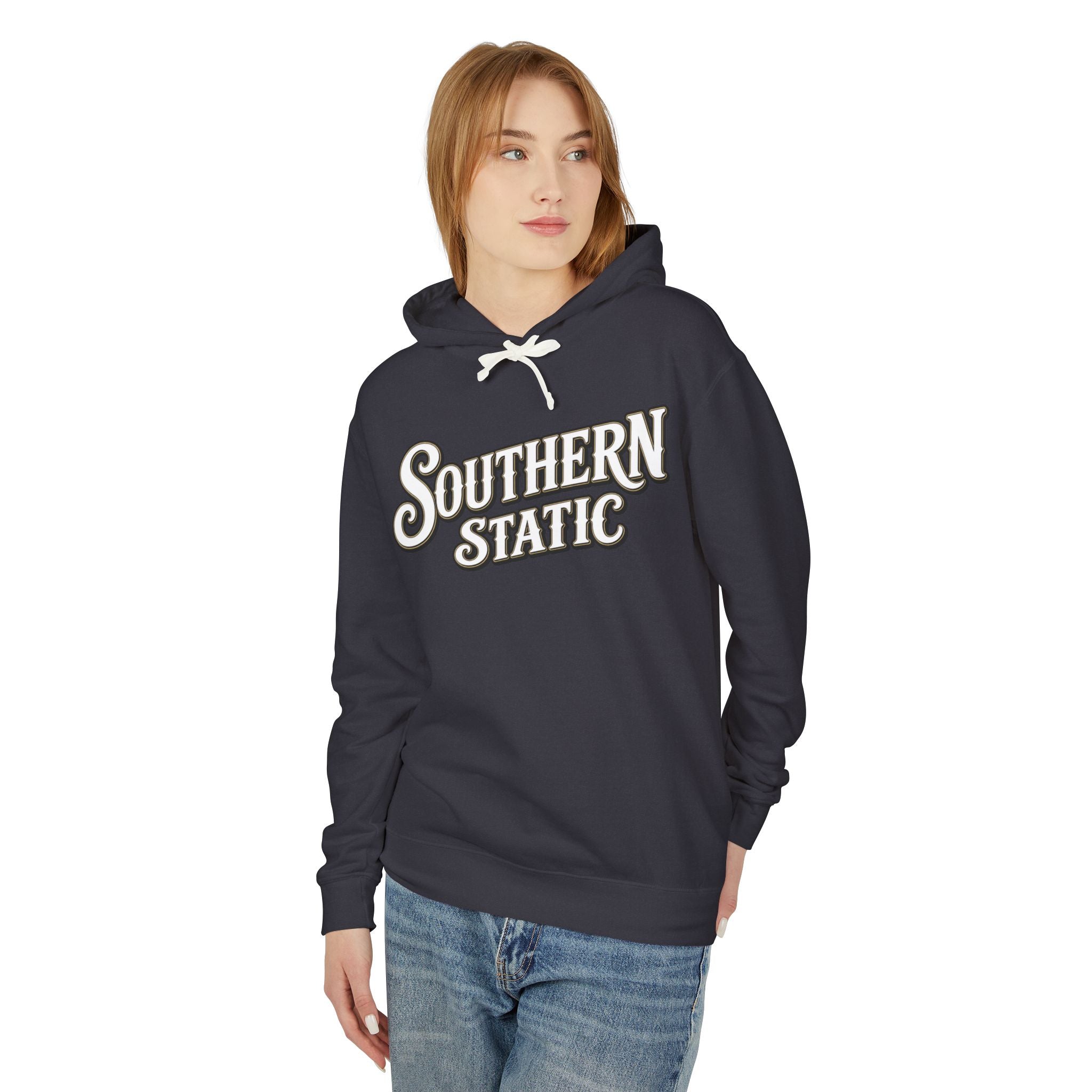 Southern Static Hoodie — Retro Script Pullover Sweatshirt