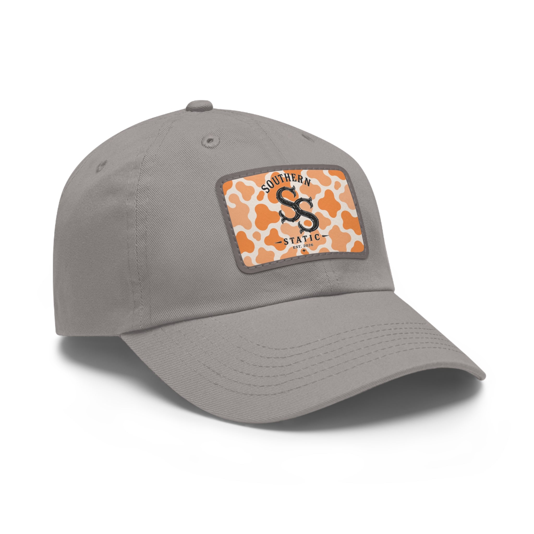Leather Patch Dad Hat — Southern Static Monogram on Orange Camo