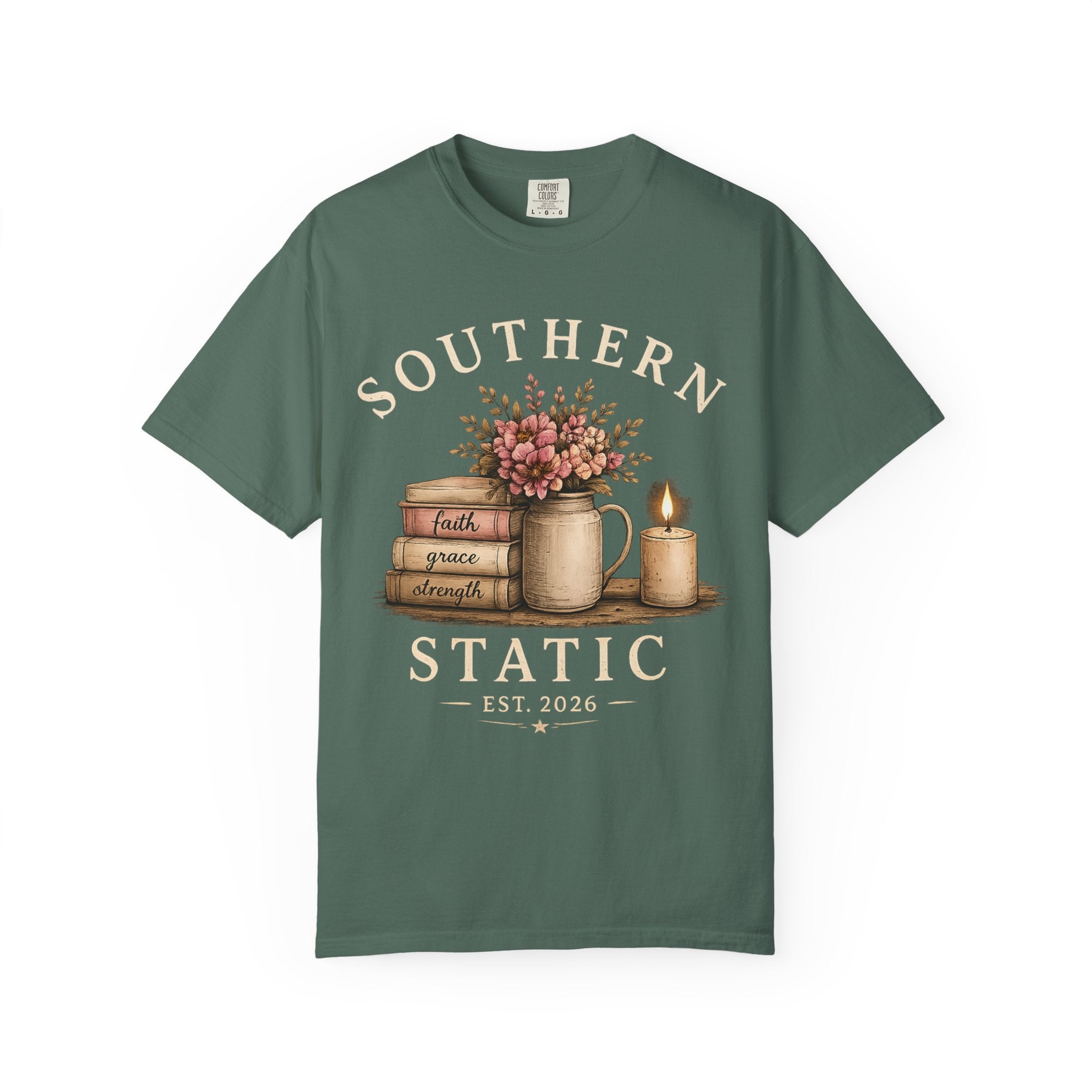 Southern Static Vintage Floral T‑Shirt — Faith, Grace, Strength Stack Design