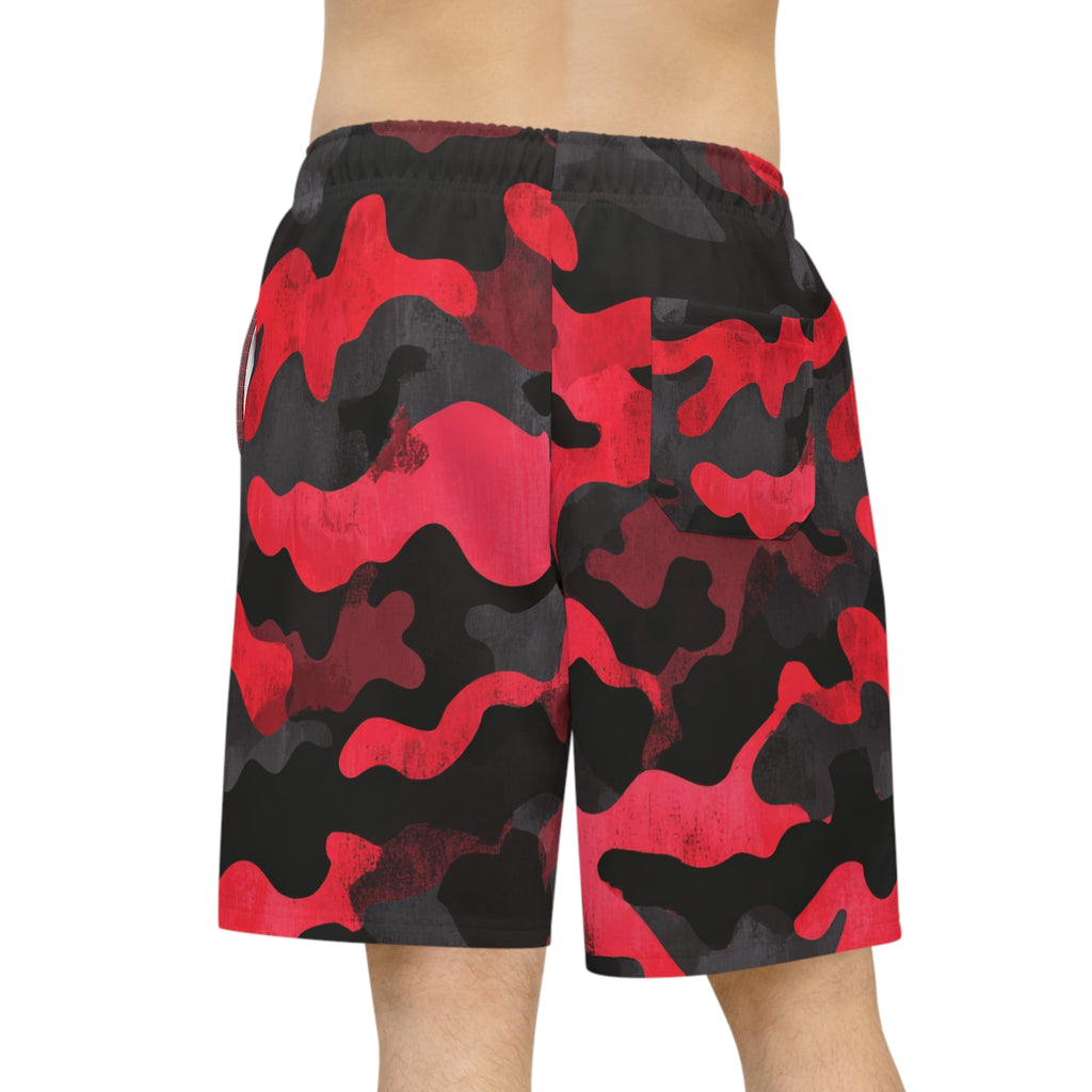 Red Camo Athletic Long Shorts — Southern Static Logo