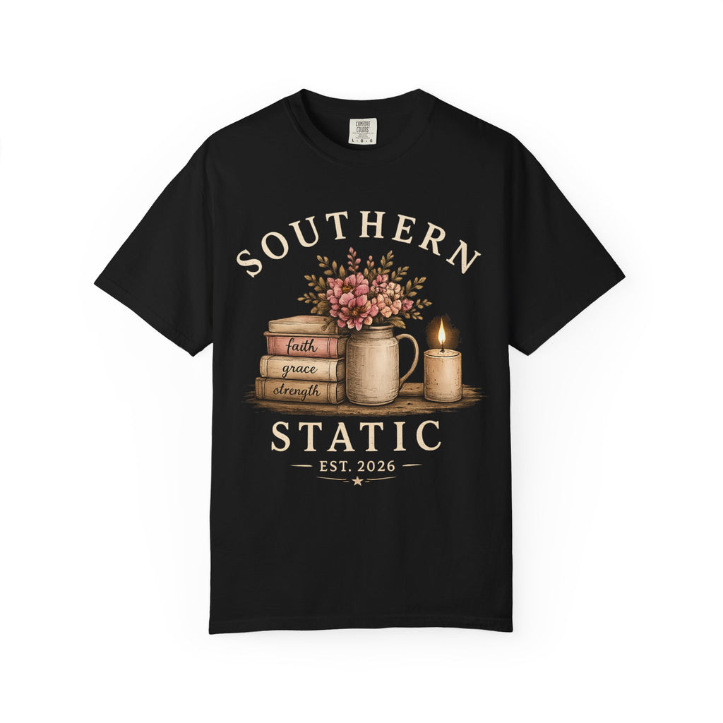 Southern Static Vintage Floral T‑Shirt — Faith, Grace, Strength Stack Design