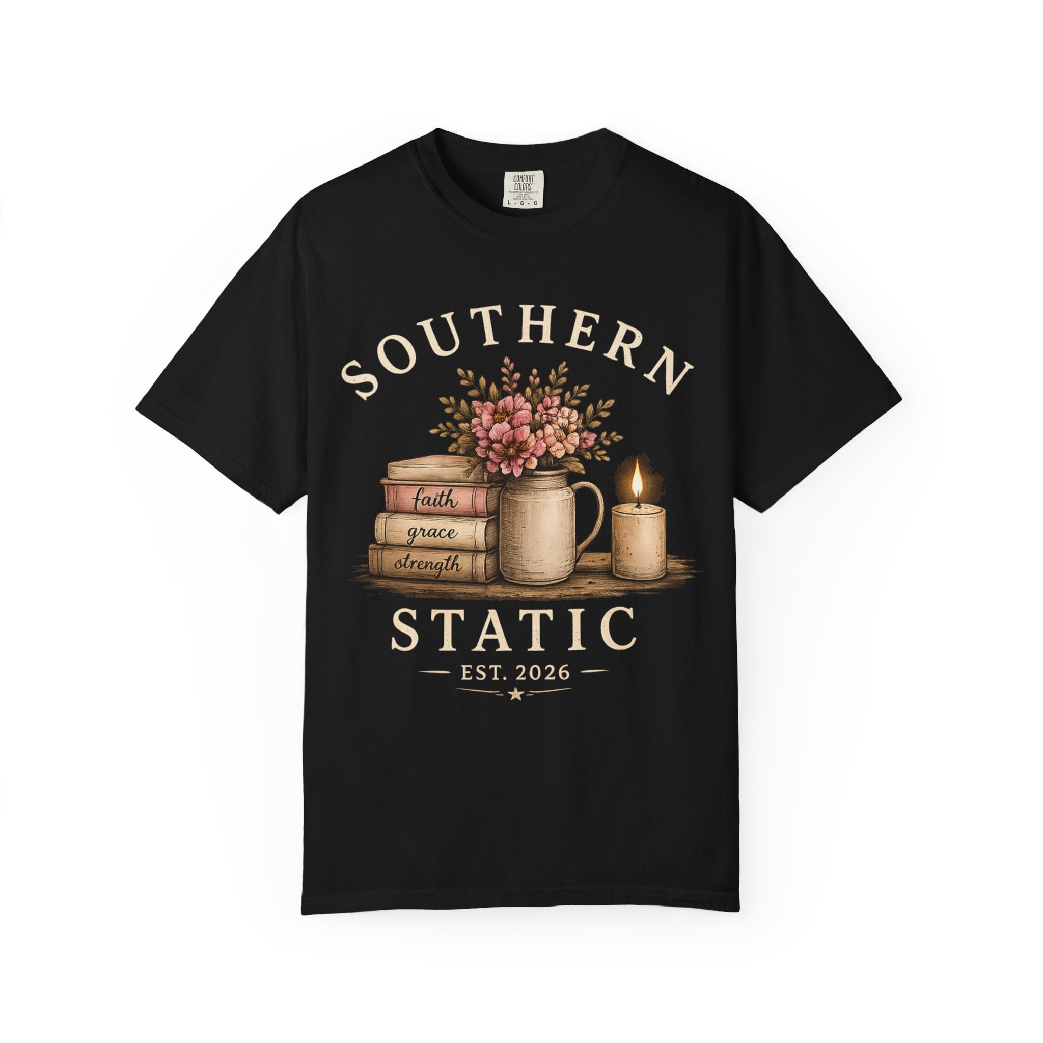 Southern Static Vintage Floral T‑Shirt — Faith, Grace, Strength Stack Design