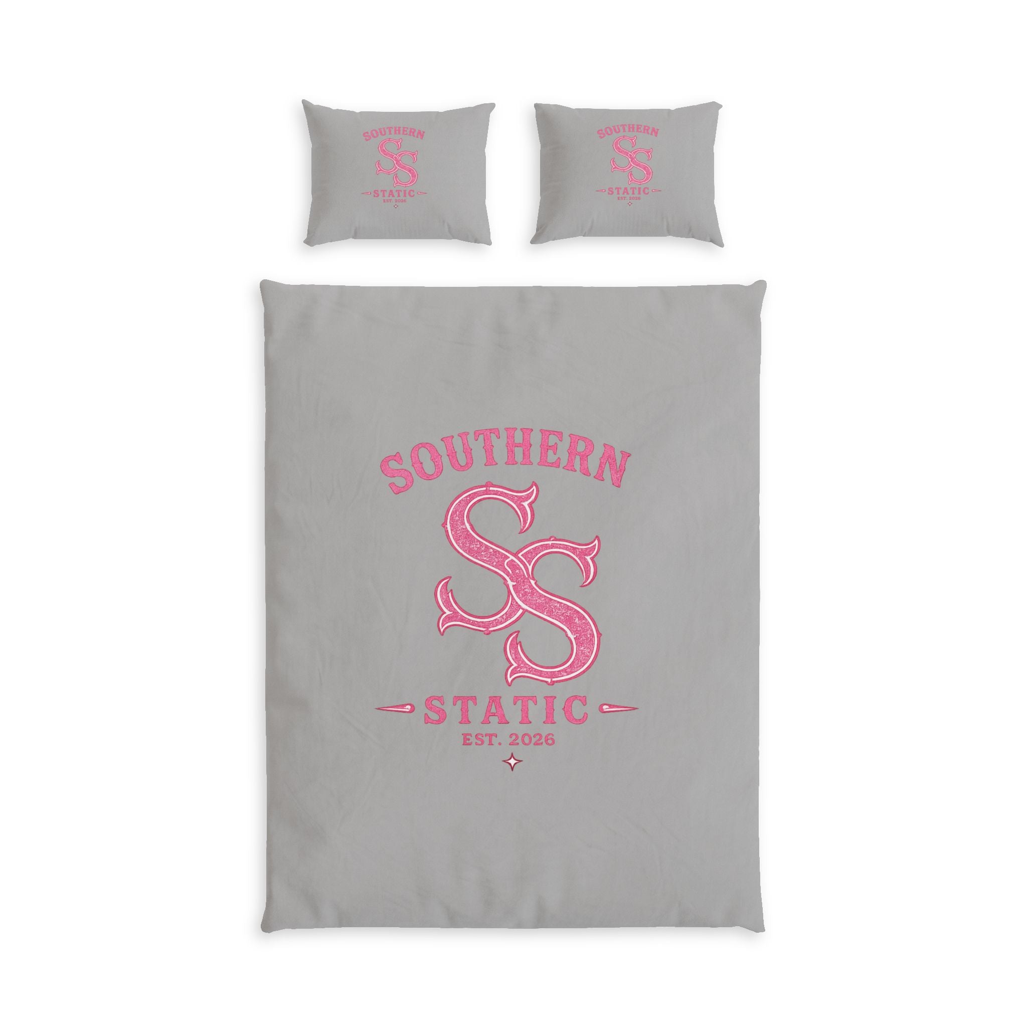 Southern Static Cotton Bed Set – Pink Monogram Duvet Cover & Pillowcases