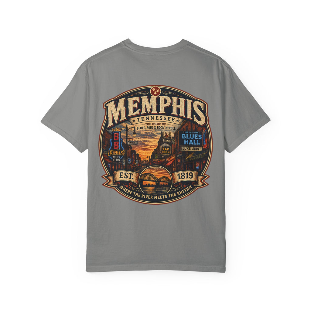 Memphis Tennessee Vintage Badge T-shirt | Blues Hall Riverfront Est. 1819