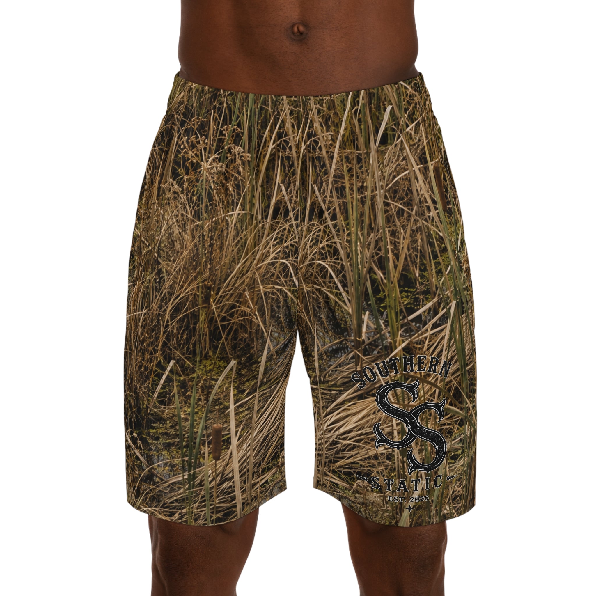 Camouflage Grass Print Jogger Shorts