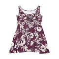 Floral Plum Skater Dress — Vintage White Hibiscus Print