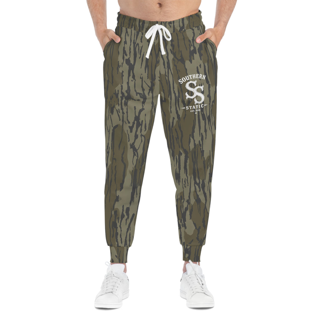 Camo Bark-Print Athletic Joggers — 'Southern State' Logo