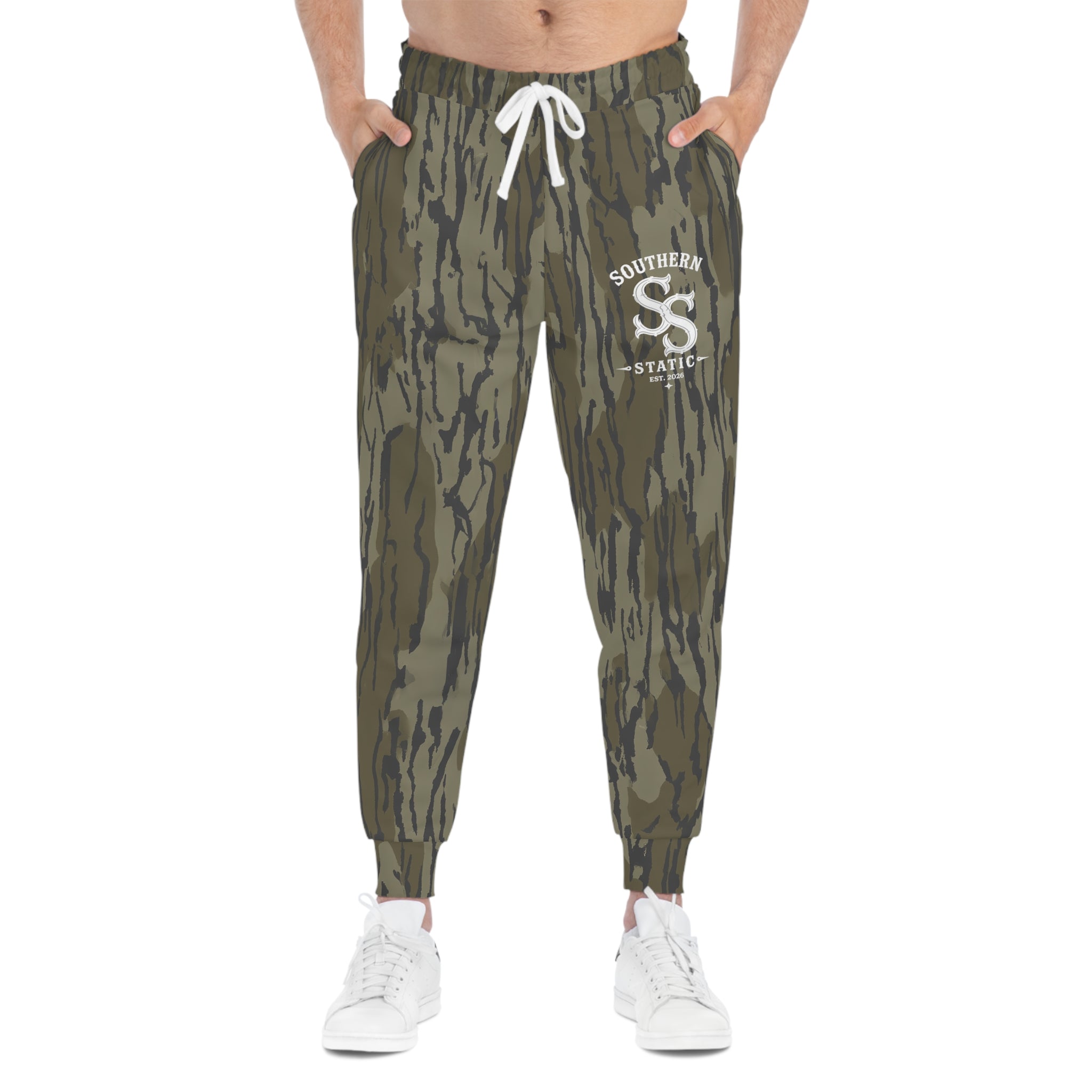 Camo Bark-Print Athletic Joggers — 'Southern State' Logo