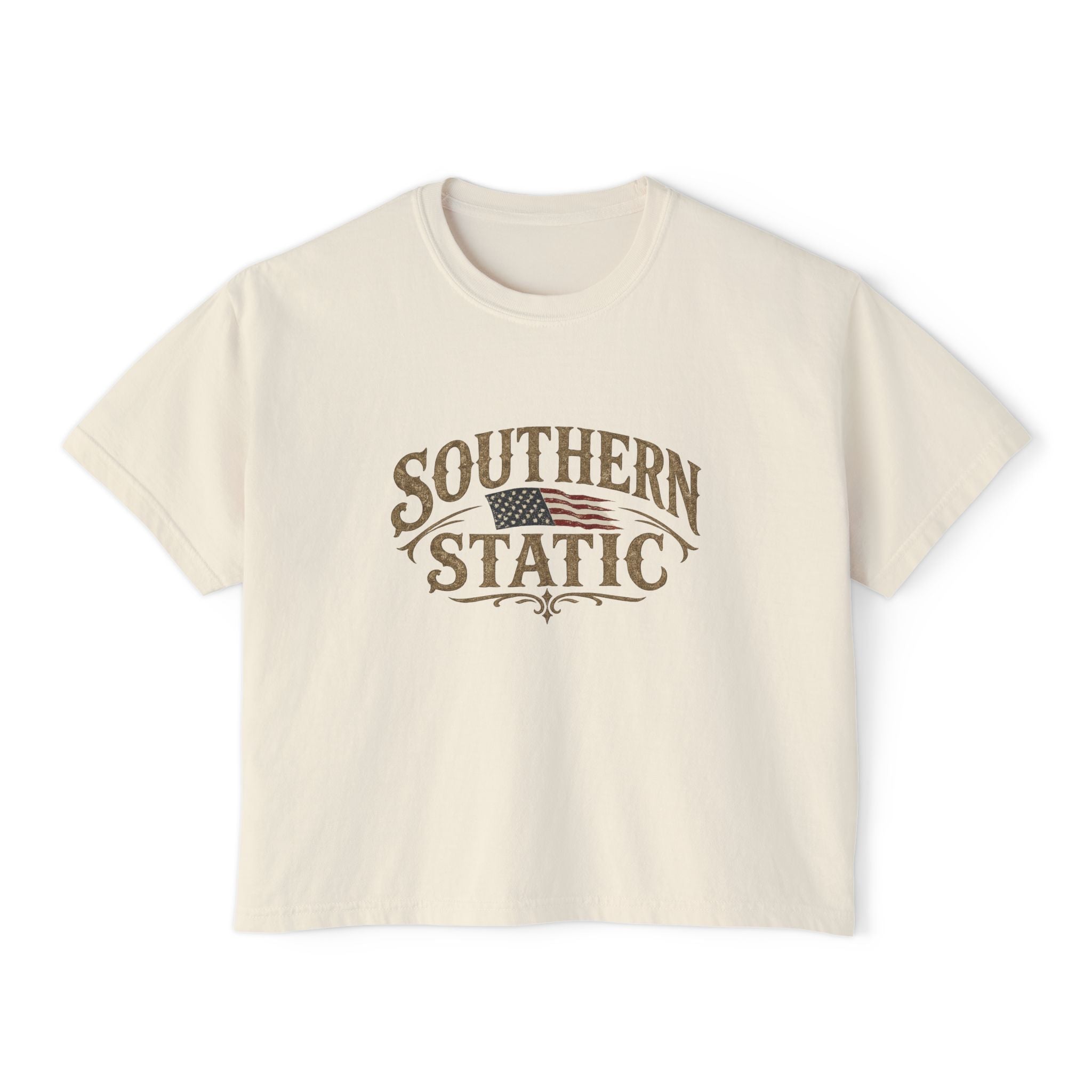 Southern Static Women's Boxy Tee — Vintage Americana Graphic Cropped T‑Shirt