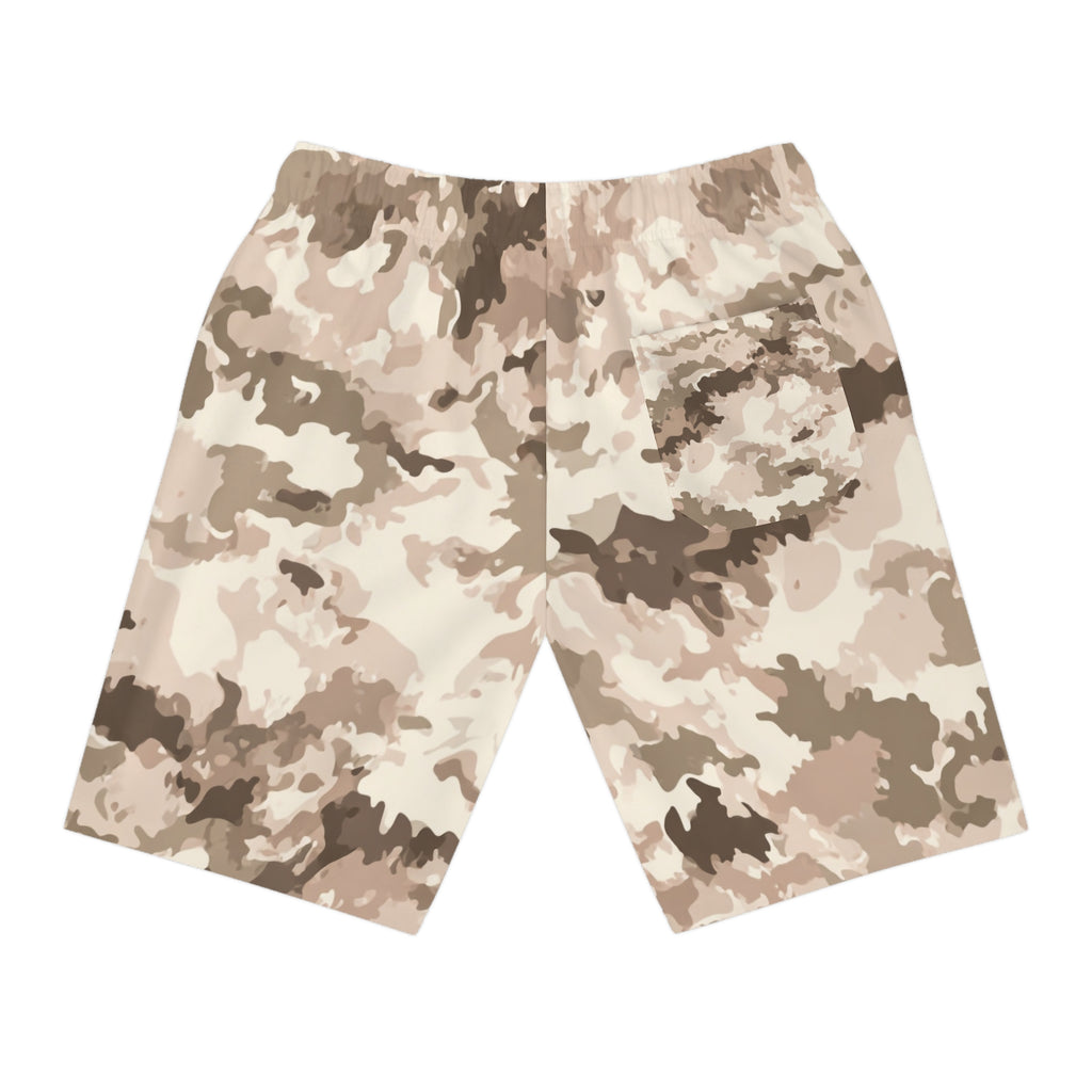 Camo Athletic Long Shorts — Desert Tan All-Over Print