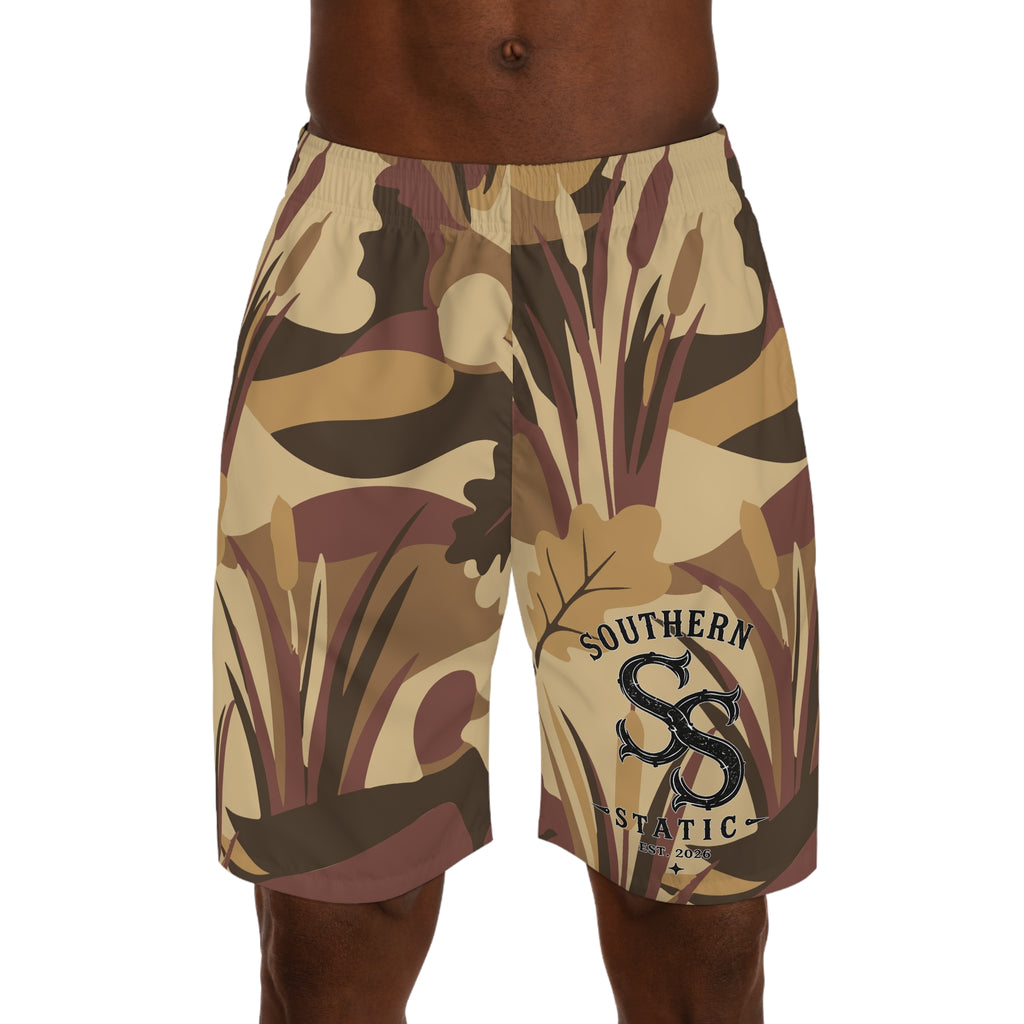Camo Nature Print Jogger Shorts — Desert Woodland All-Over Men’s Shorts