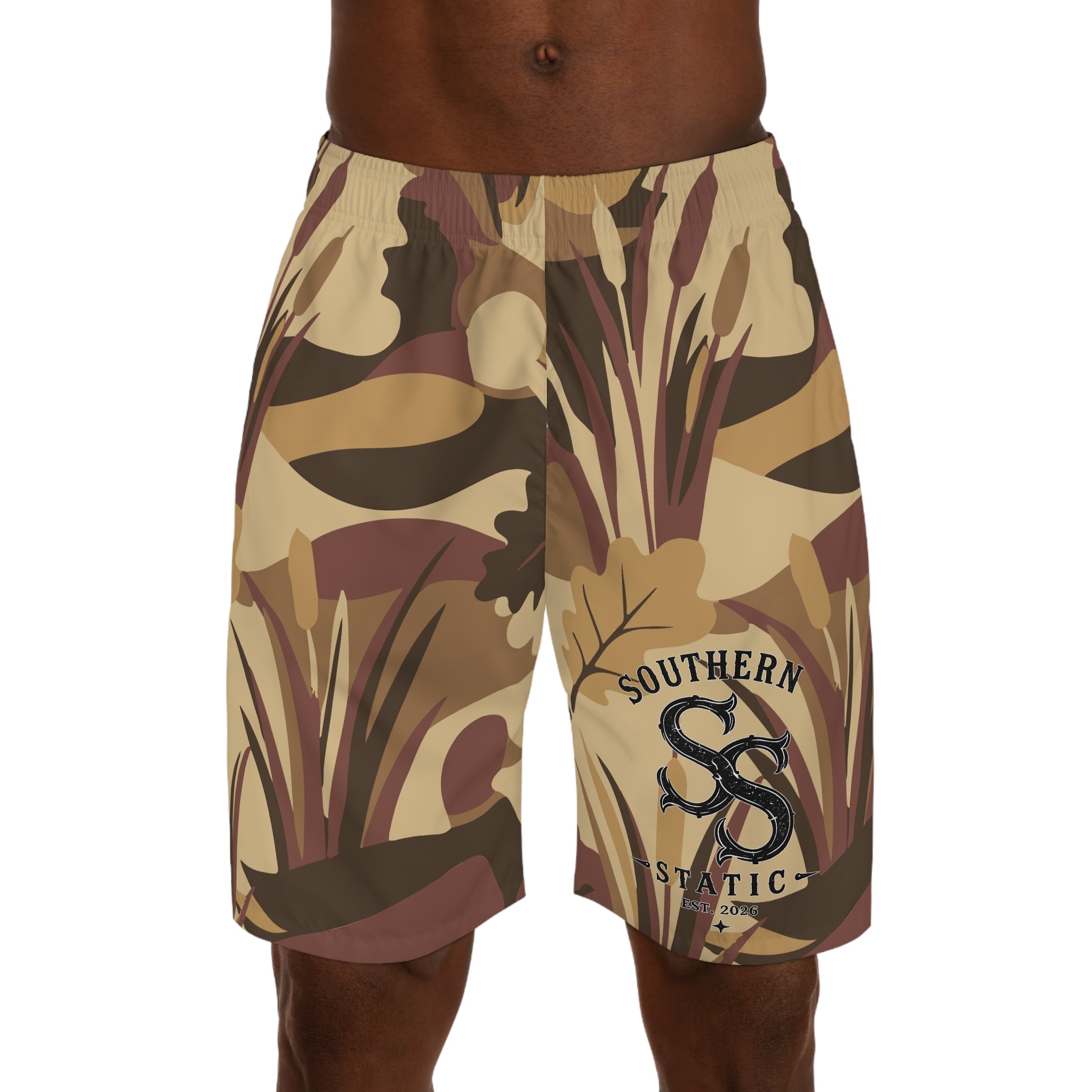 Camo Nature Print Jogger Shorts — Desert Woodland All-Over Men’s Shorts