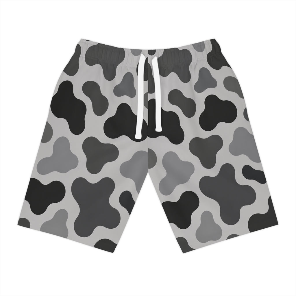Gray Camouflage Pattern Athletic Long Shorts | Camo Print Shorts