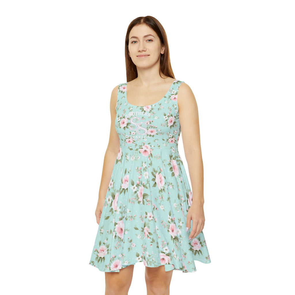 Floral Mint Skater Dress — Vintage Rose AOP